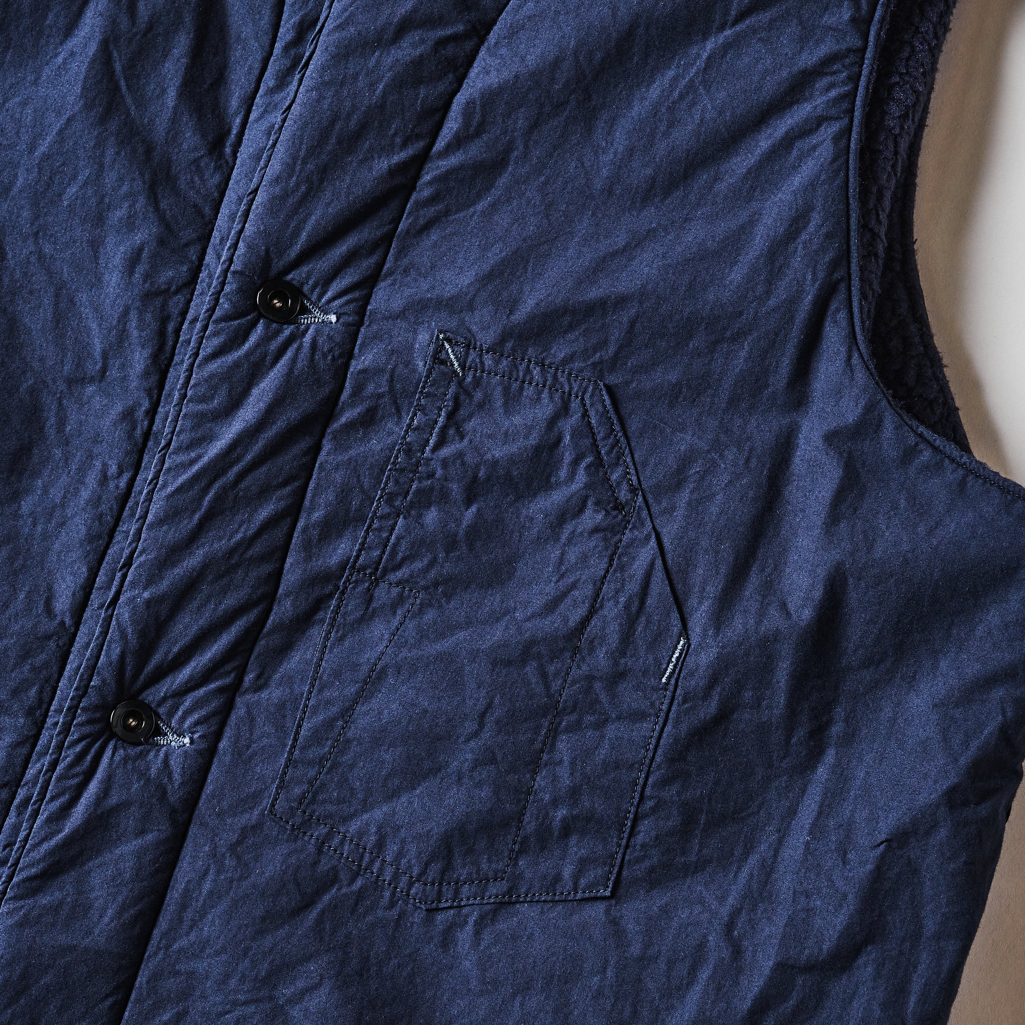 #1501-CPN 1 Pocket Vest (Fleece Lined) : cotton typewriter cloth x Polar Tech Sherpa navy