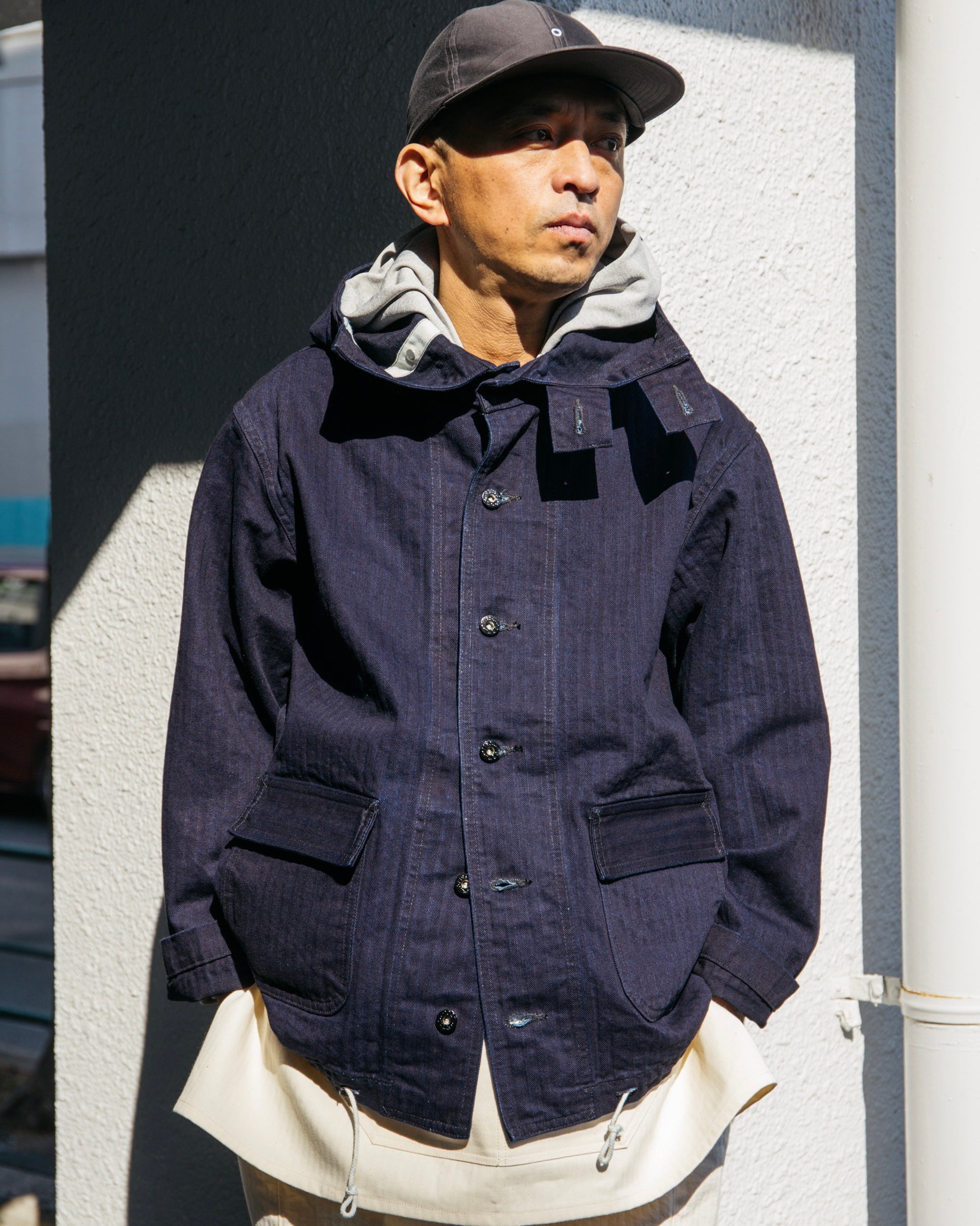 #1114R NAVY Parka 3-R HBDN : herringbone denim navy