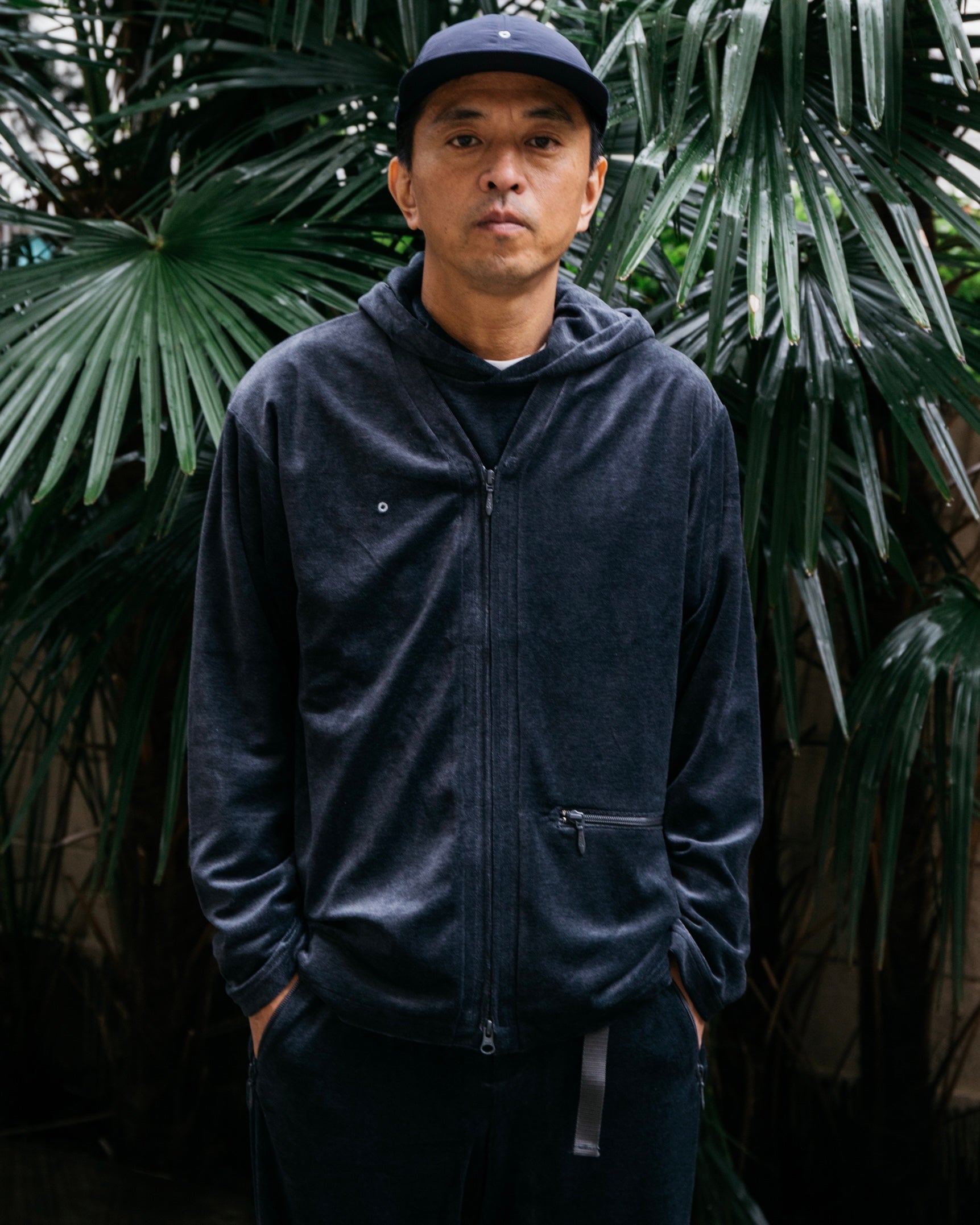#3609-V1 E-Z Zip Cardigan : poly/cotton velour blue grey