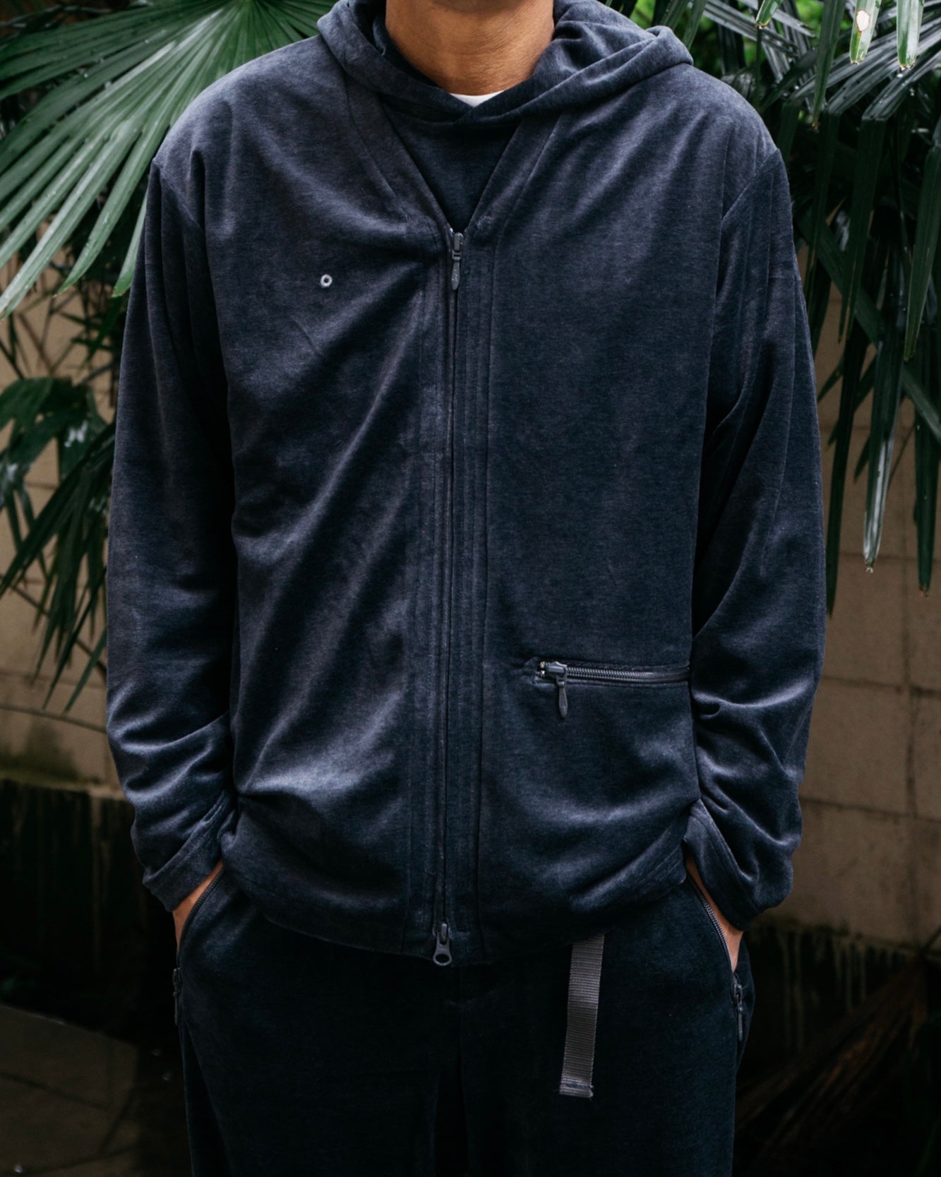 #3609-V1 E-Z Zip Cardigan : poly/cotton velour blue grey