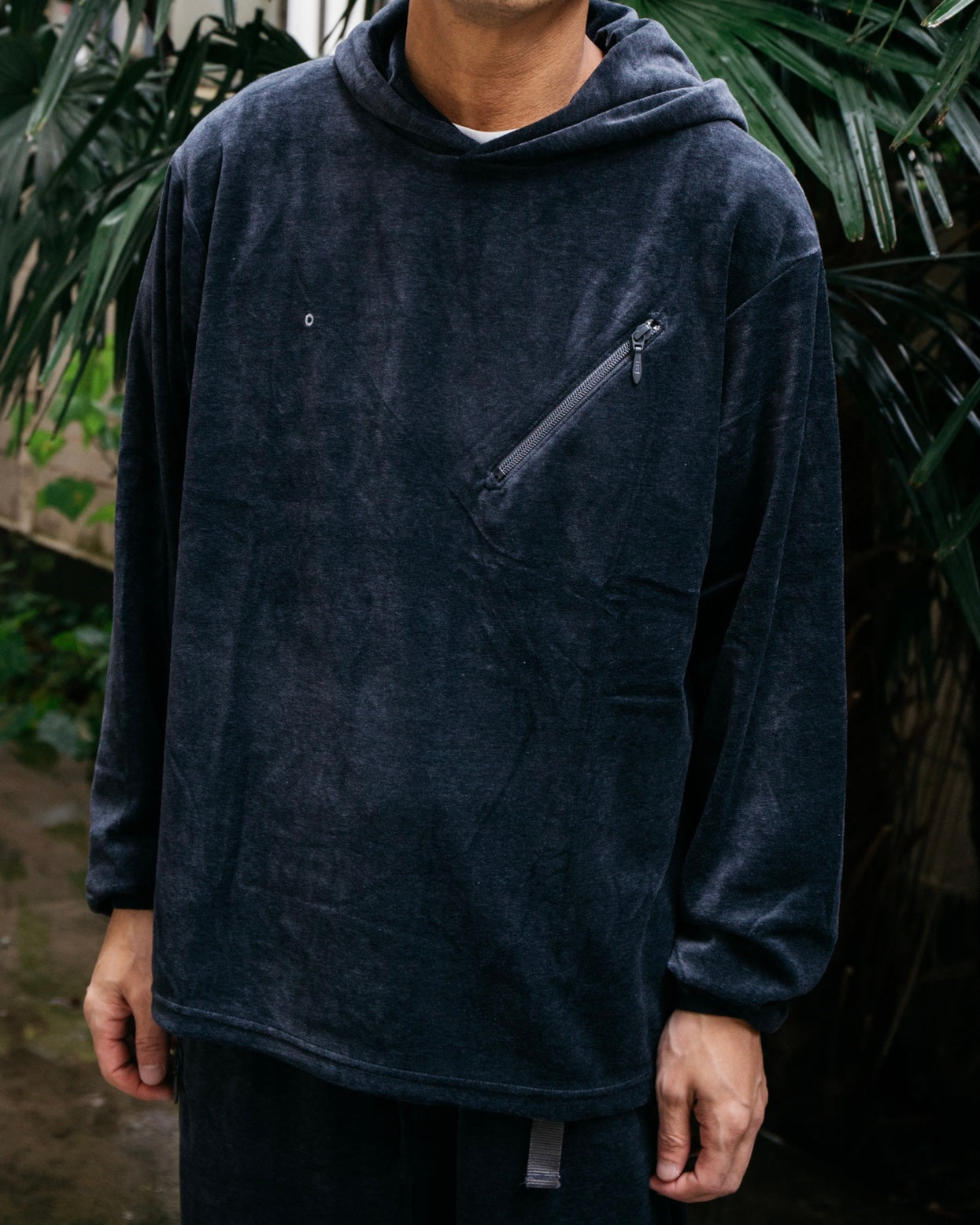 #3613-V1 E-Z Hoodie LLC 2 : poly/cotton velour blue grey