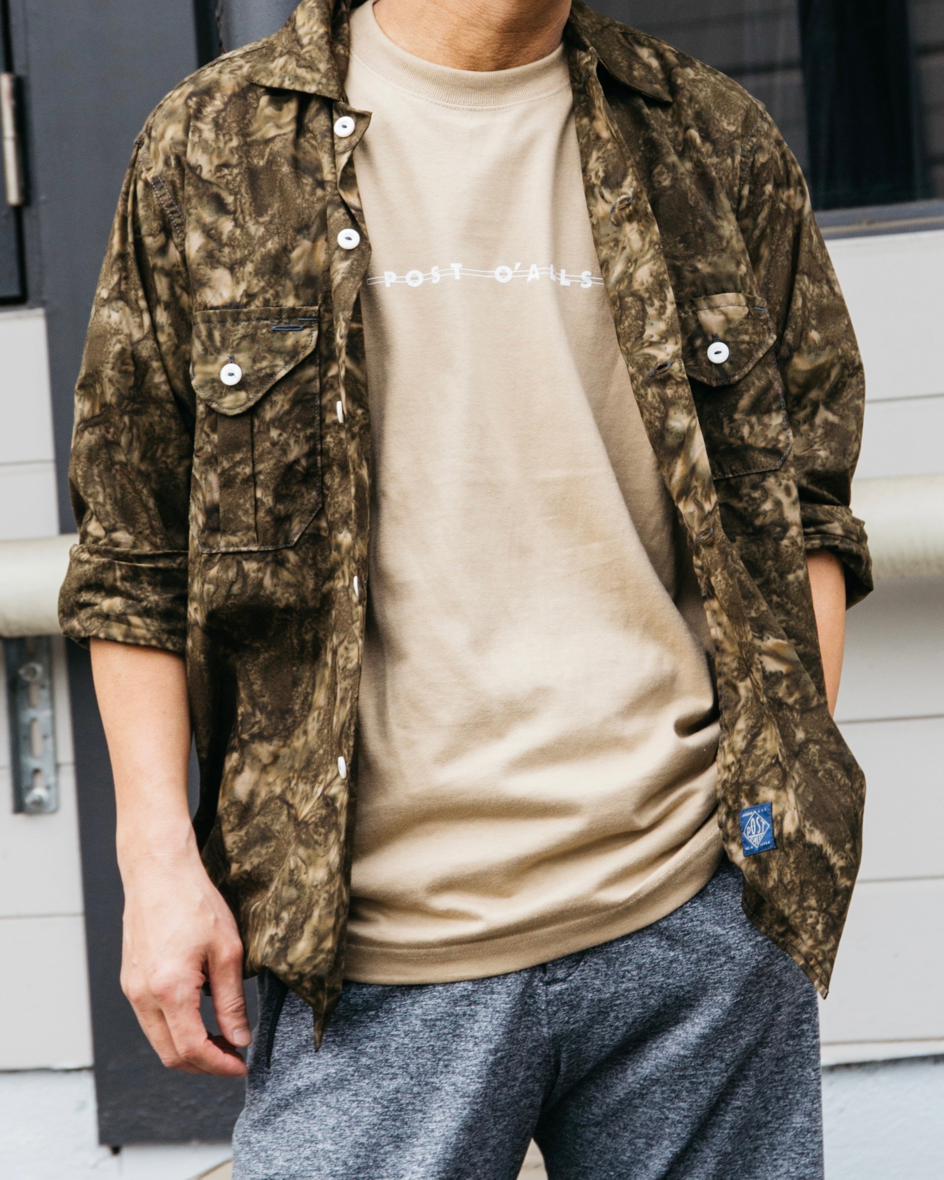 #3008 Shop Logo Tee : sand x white