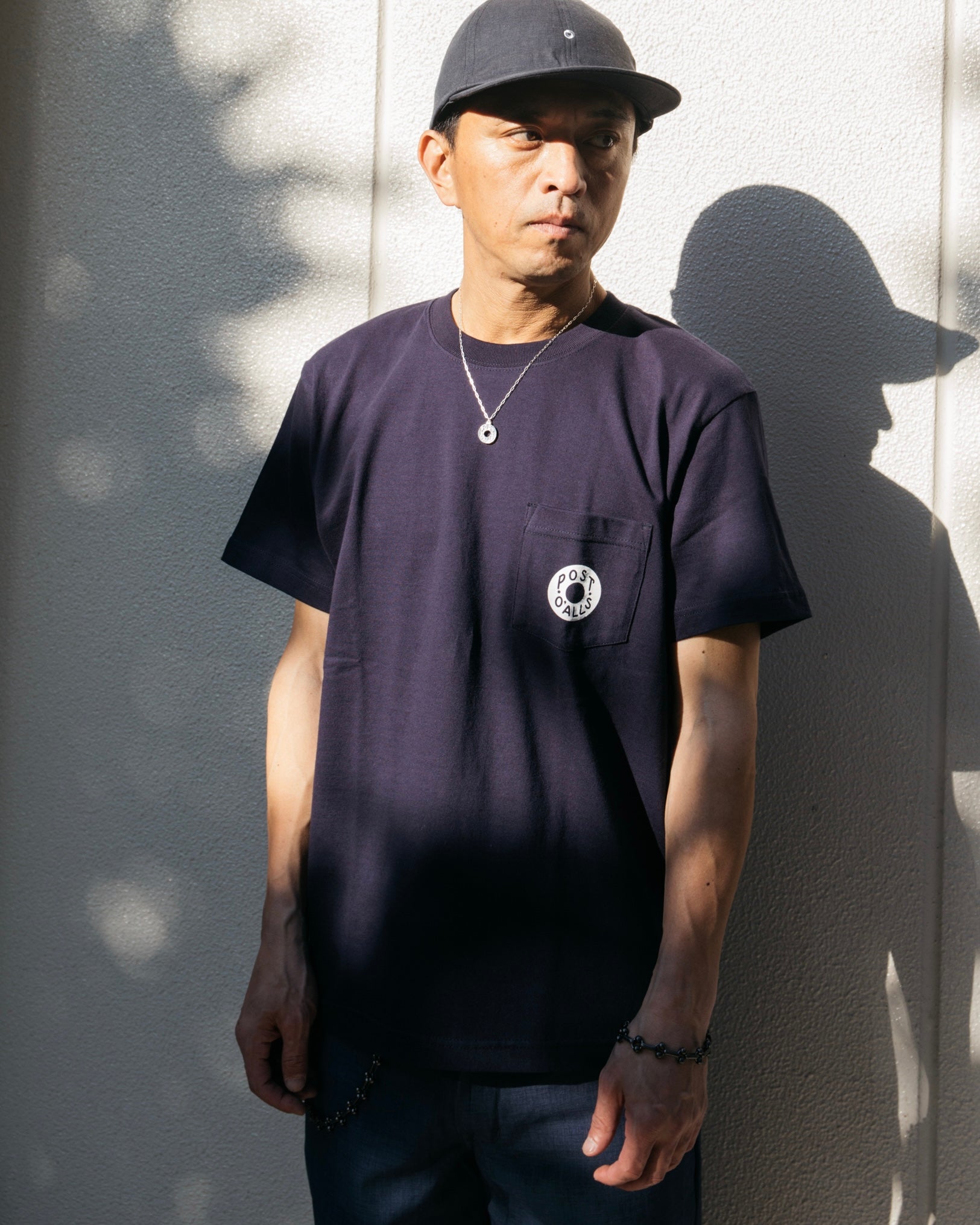 #3005 ESS pocket tee : cotton jersey navy white print (Shop Special)