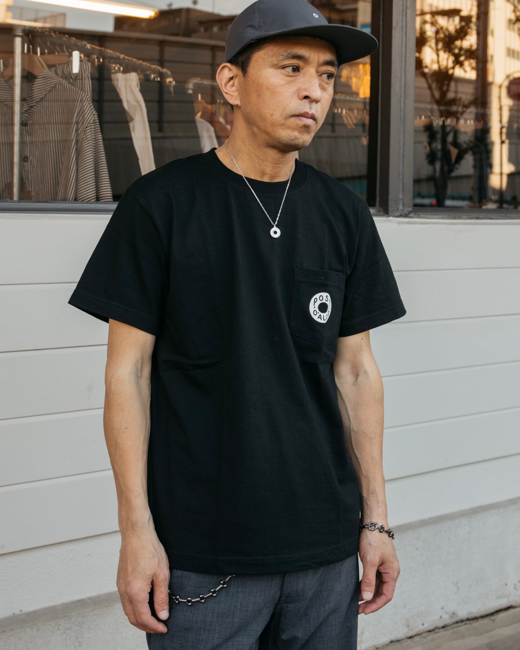 #3005 ESS pocket tee : cotton jersey black white print (Shop Special)