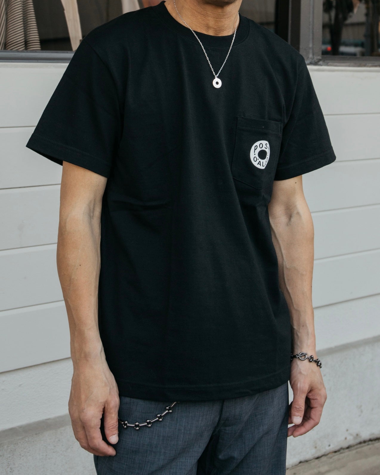 #3005 ESS pocket tee : cotton jersey black white print (Shop Special)