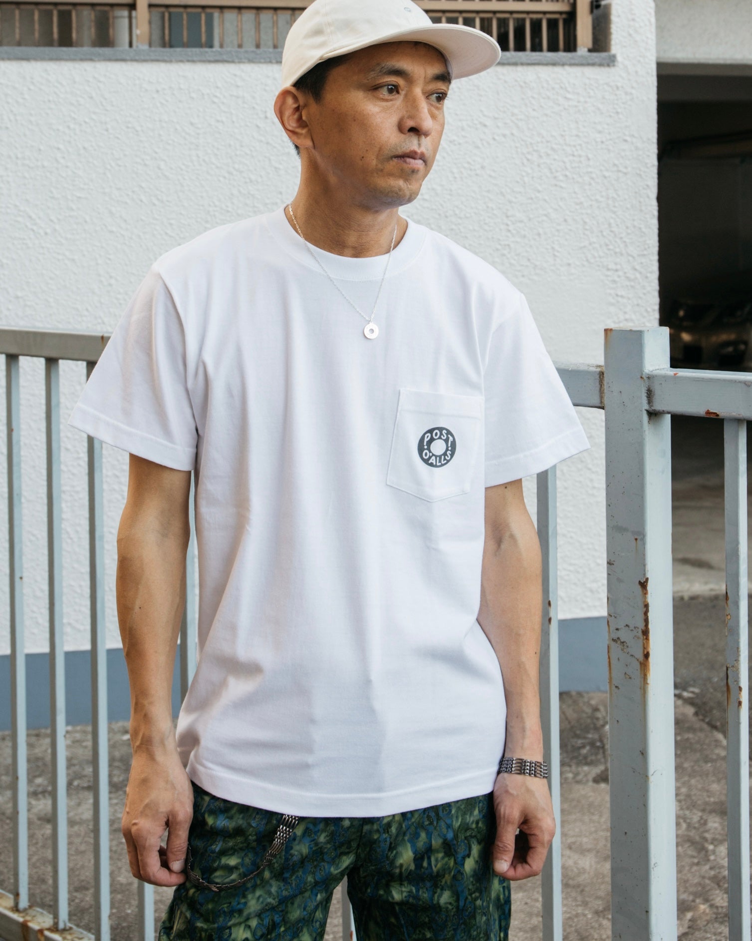 #3005 ESS pocket tee : cotton jersey white grey print (Shop Special)