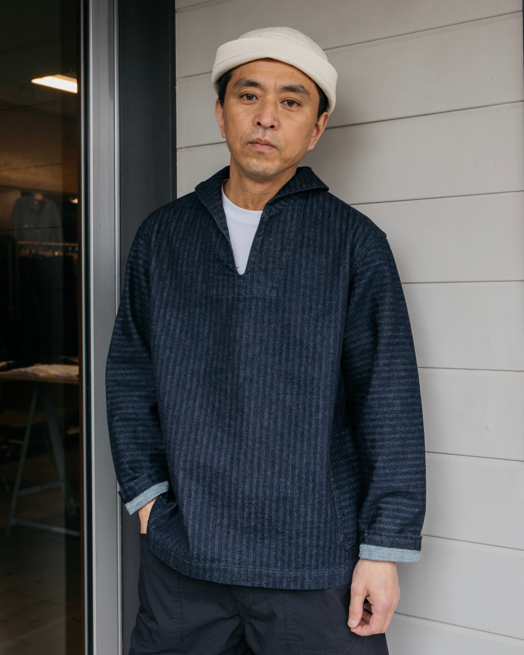 #3212 NAVY-BLU Jumper HBDI : herringbone denim indigo
