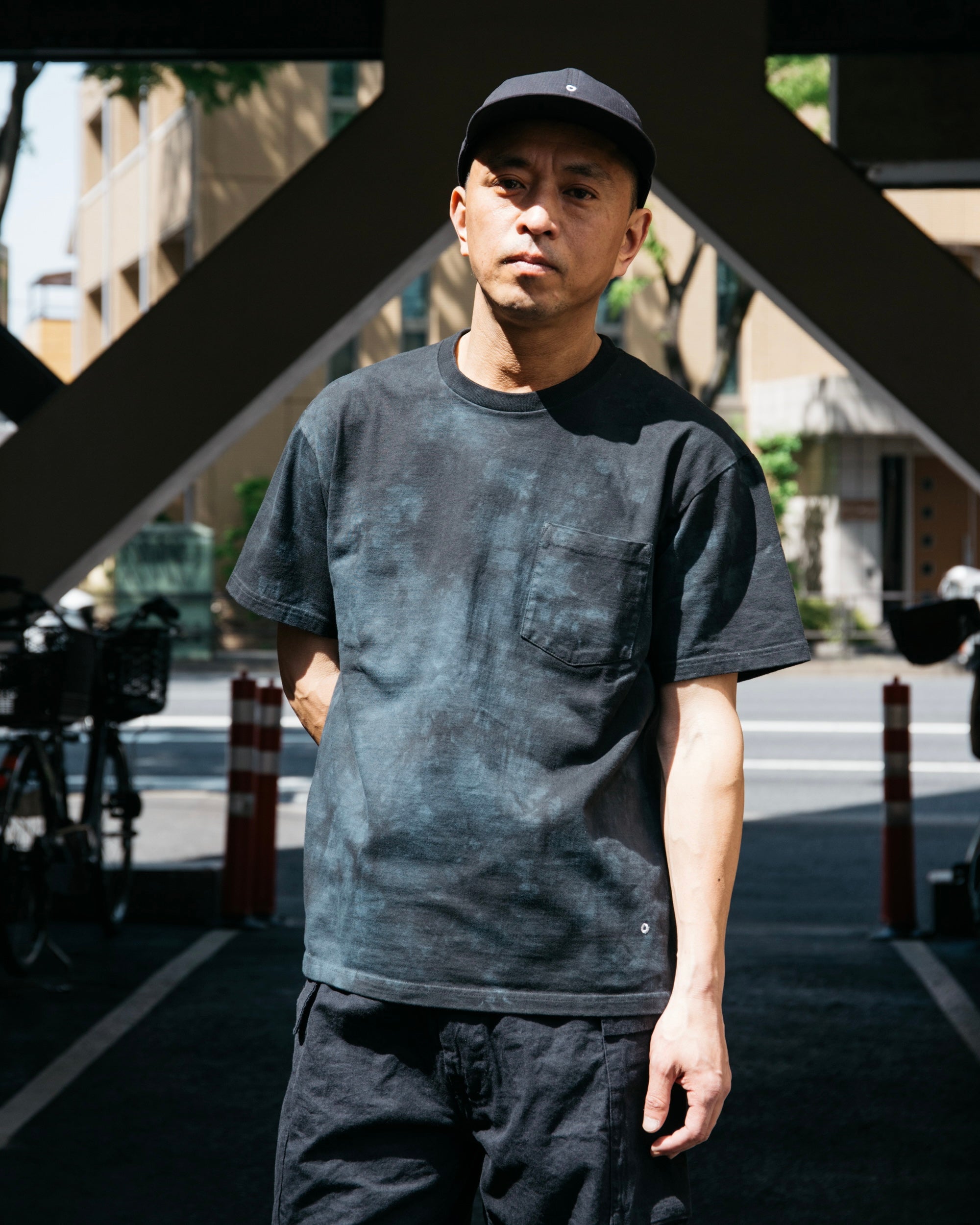 #3614 Crew Pocket T HJT1 : heavy wt. jersey dk navy x grey tie dye