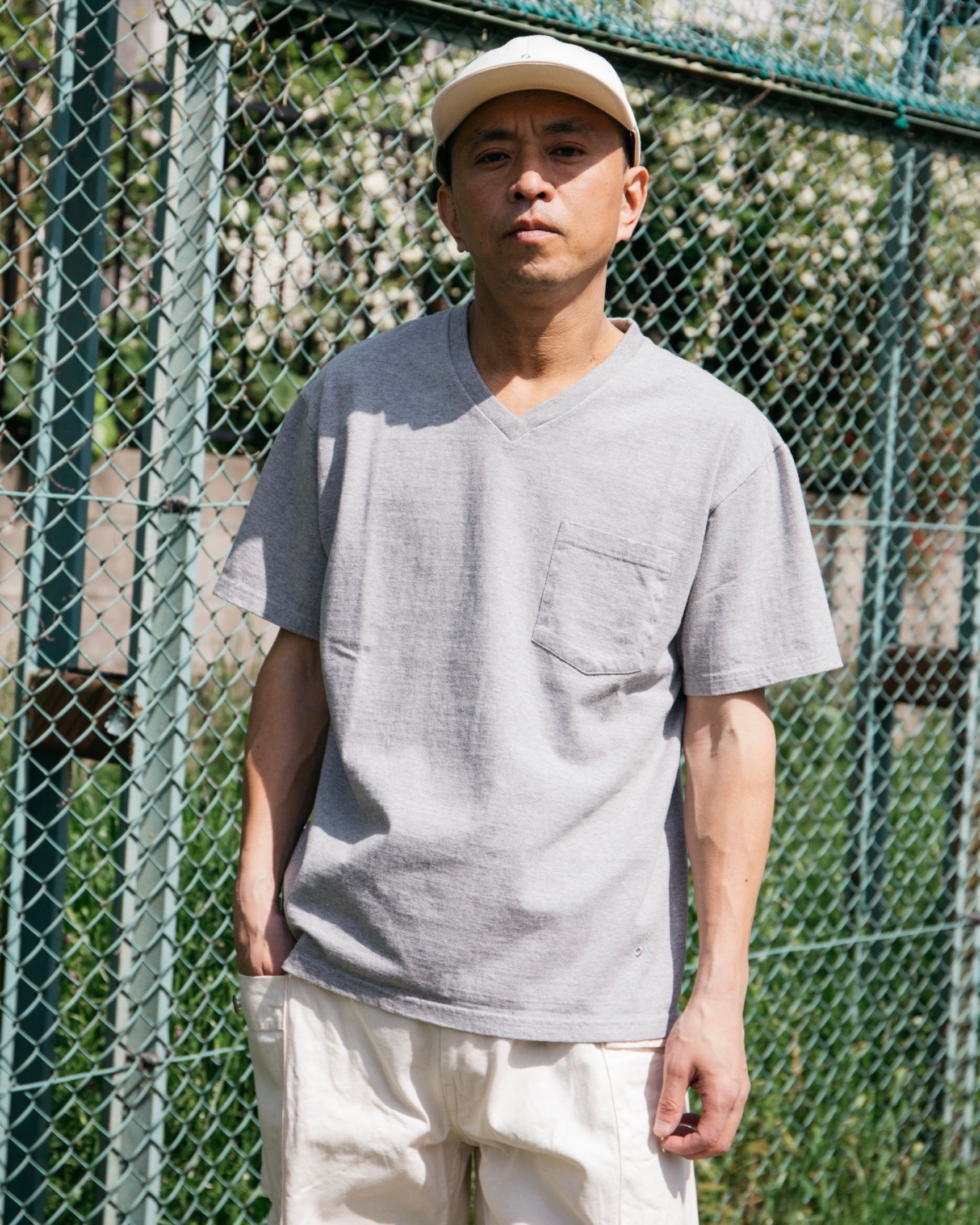 #3615 V Pocket Tee HJH : heavyweight jersey gray heather
