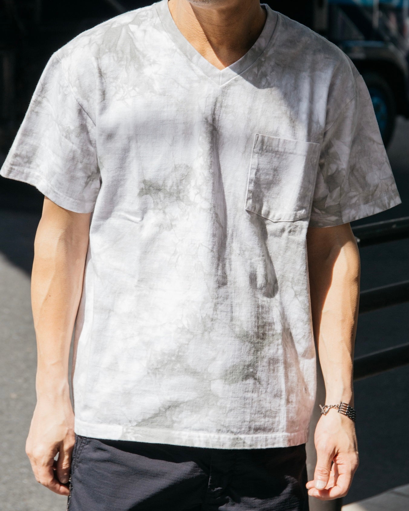 #3615 V Pocket Tee HJT2 : heavyeight jersey white x grey tie dye