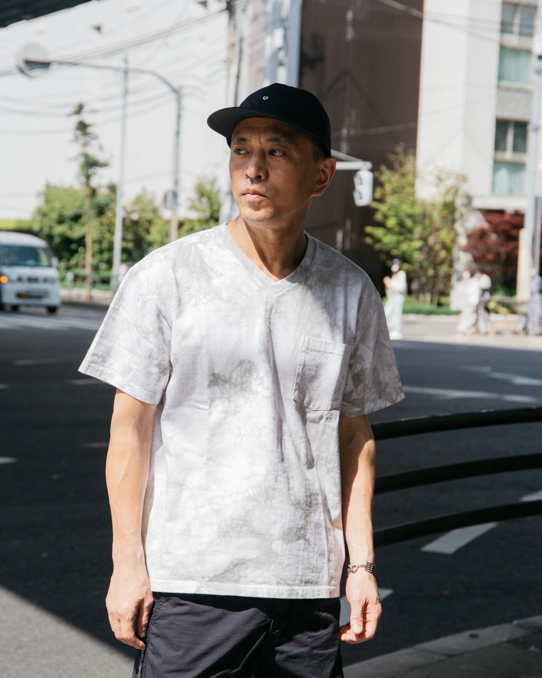 #3615 V Pocket Tee HJT2 : heavyeight jersey white x grey tie dye