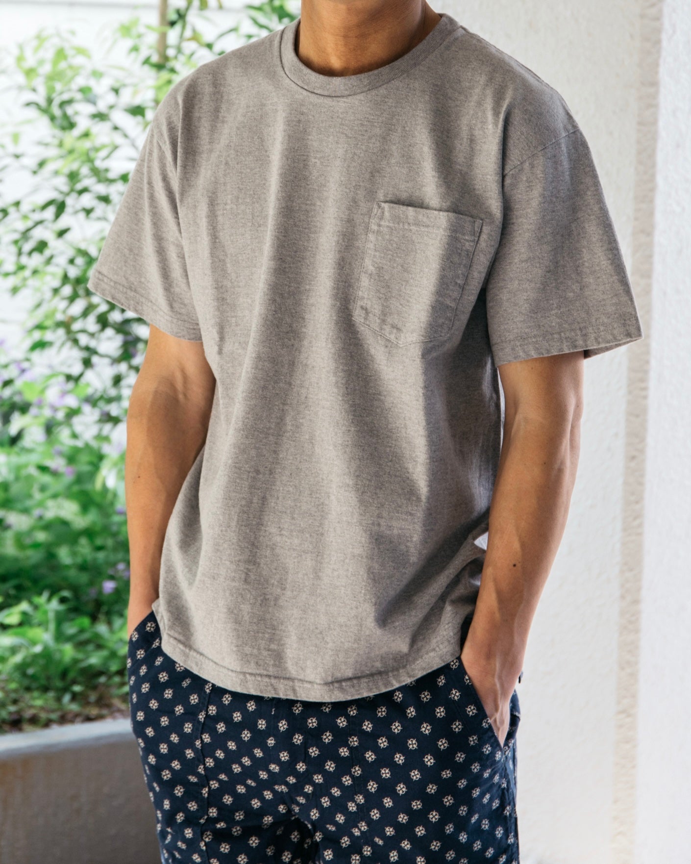 #3614 Crew Pocket T HJH : heavy wt. jersey grey heather