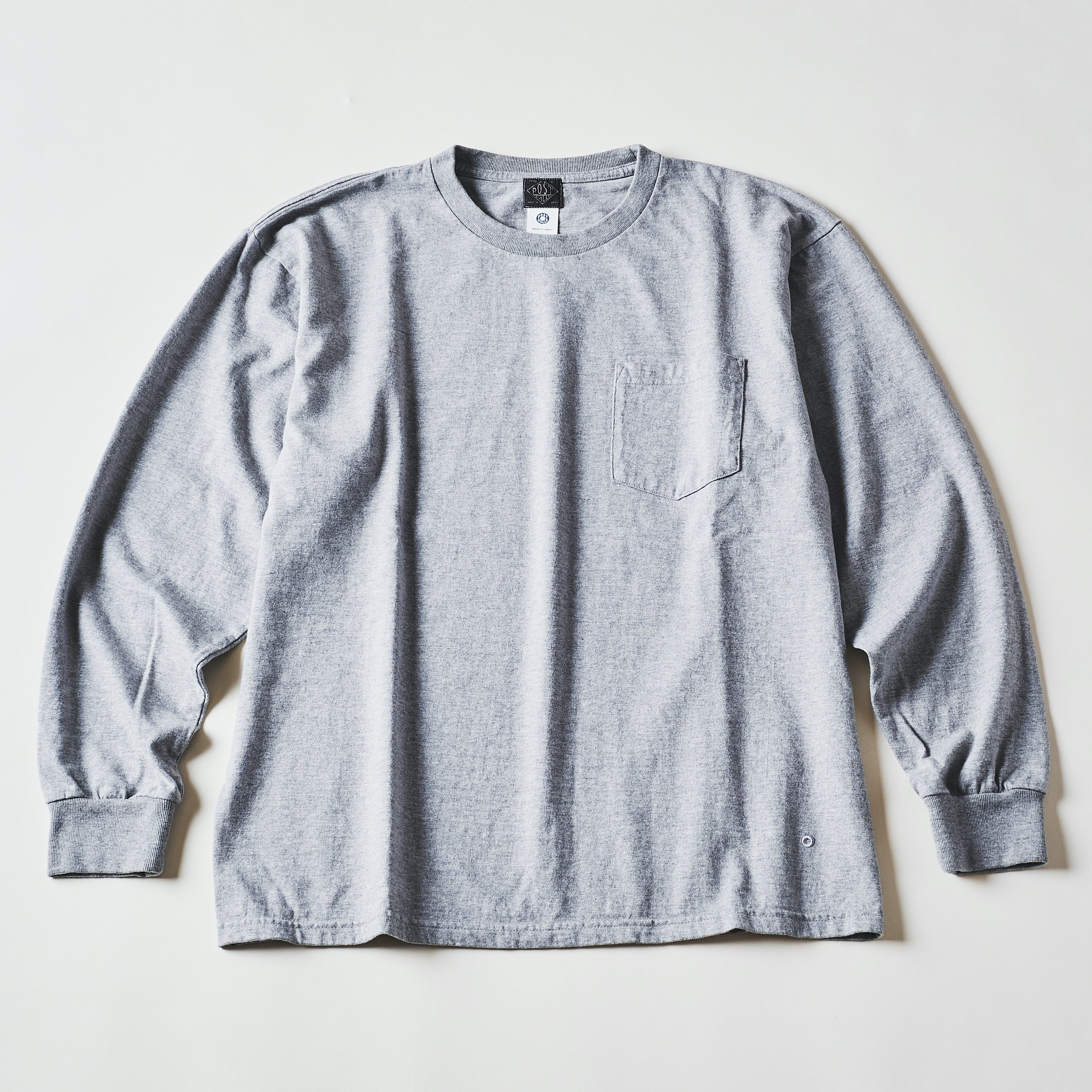 #3616-HJA Crew Pocket Long Sleeve Tee : heavyweight jersey ash