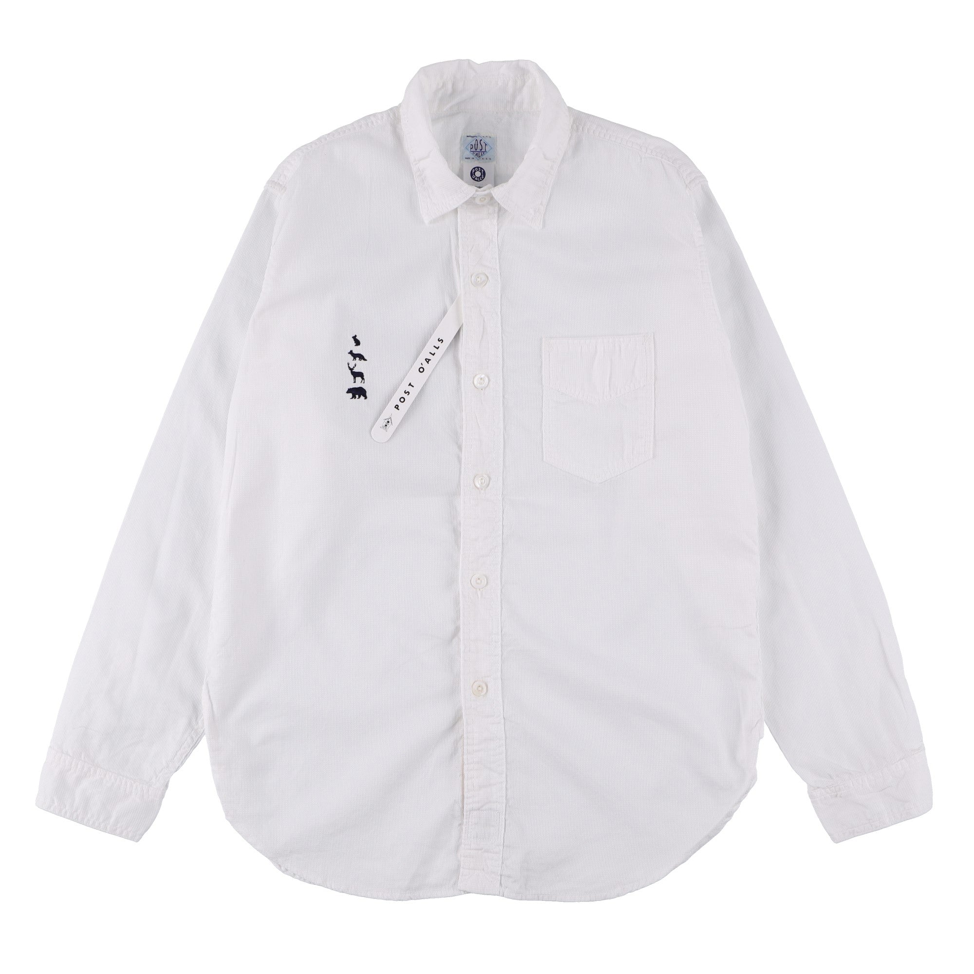 Post O'Alls x Mountain Research animal embroidery shirt : white cotton