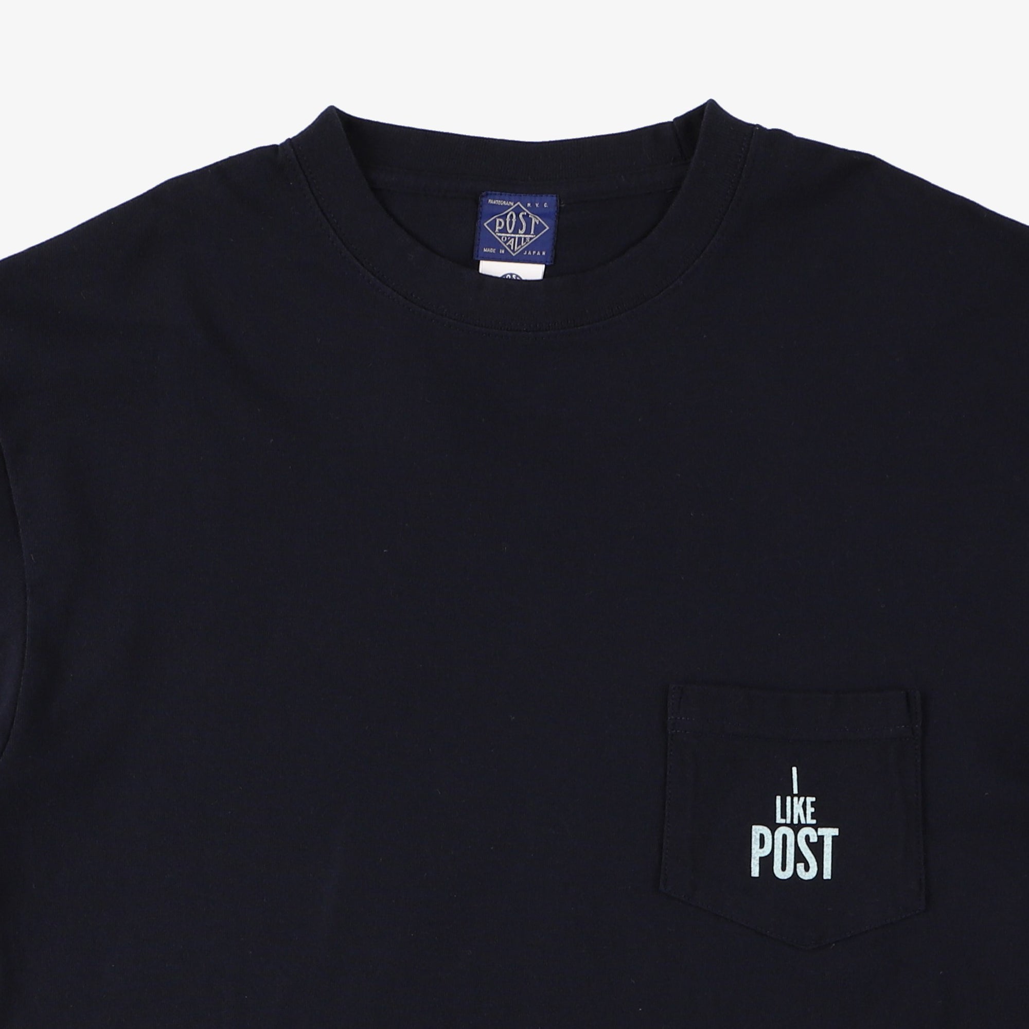 #3004 I LIKE POST pocket Tee 2 : cotton jersey navy x pale green