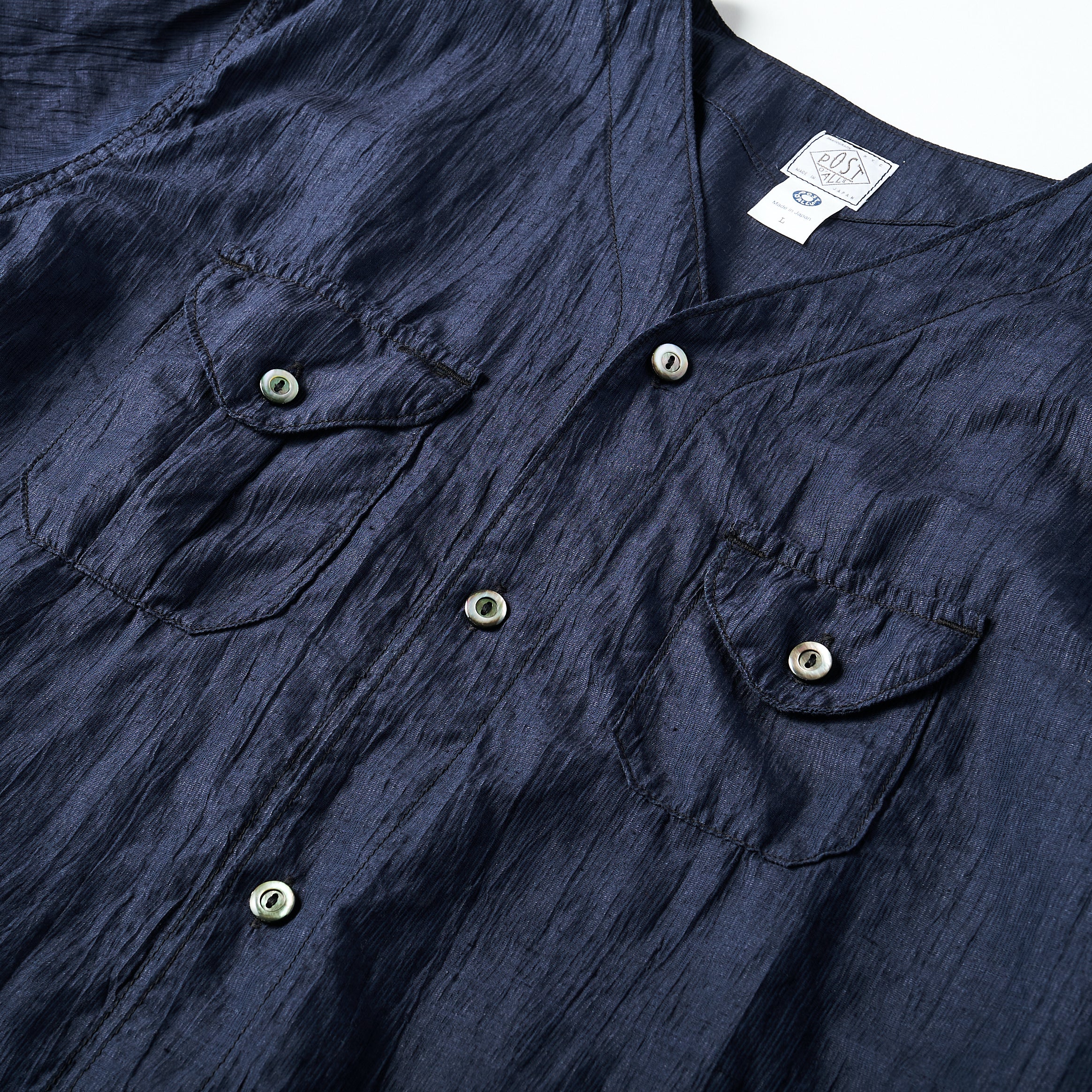 #2219S C-POST DV2 S/S CL2 : crinkle linen/cotton navy