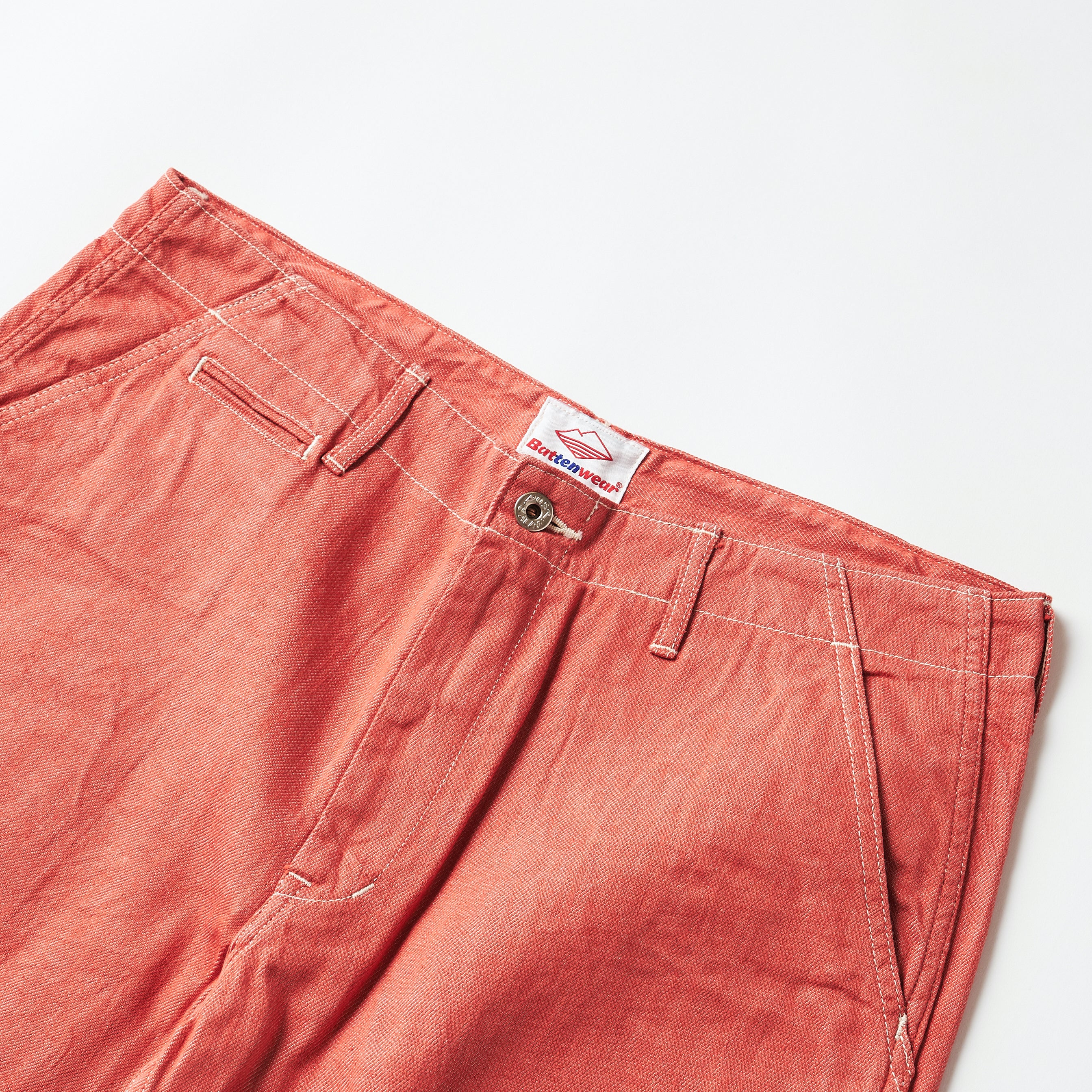 Post Overalls x Battenwear : New Maker Shorts Color Denim salmon