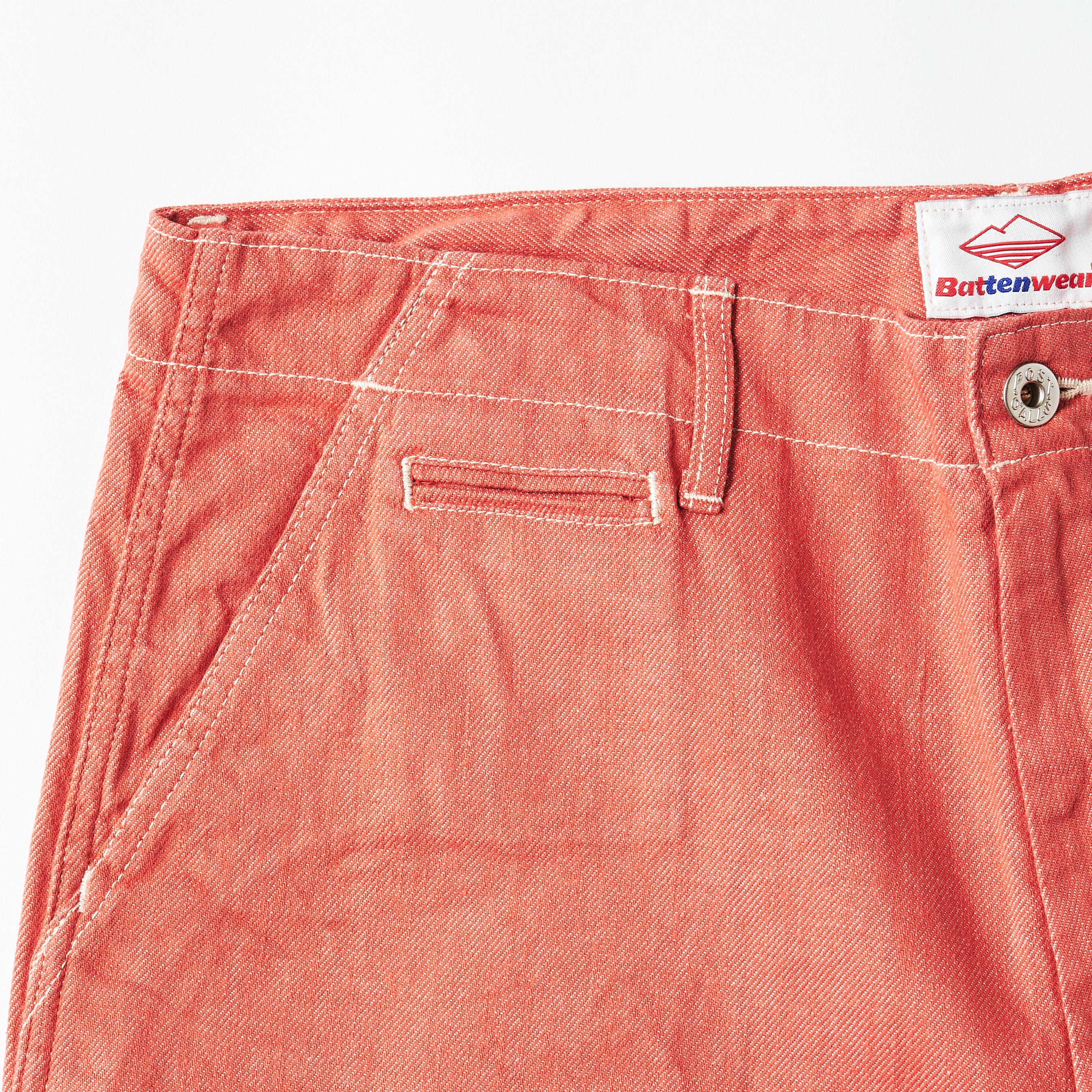 Post Overalls x Battenwear : New Maker Shorts Color Denim salmon