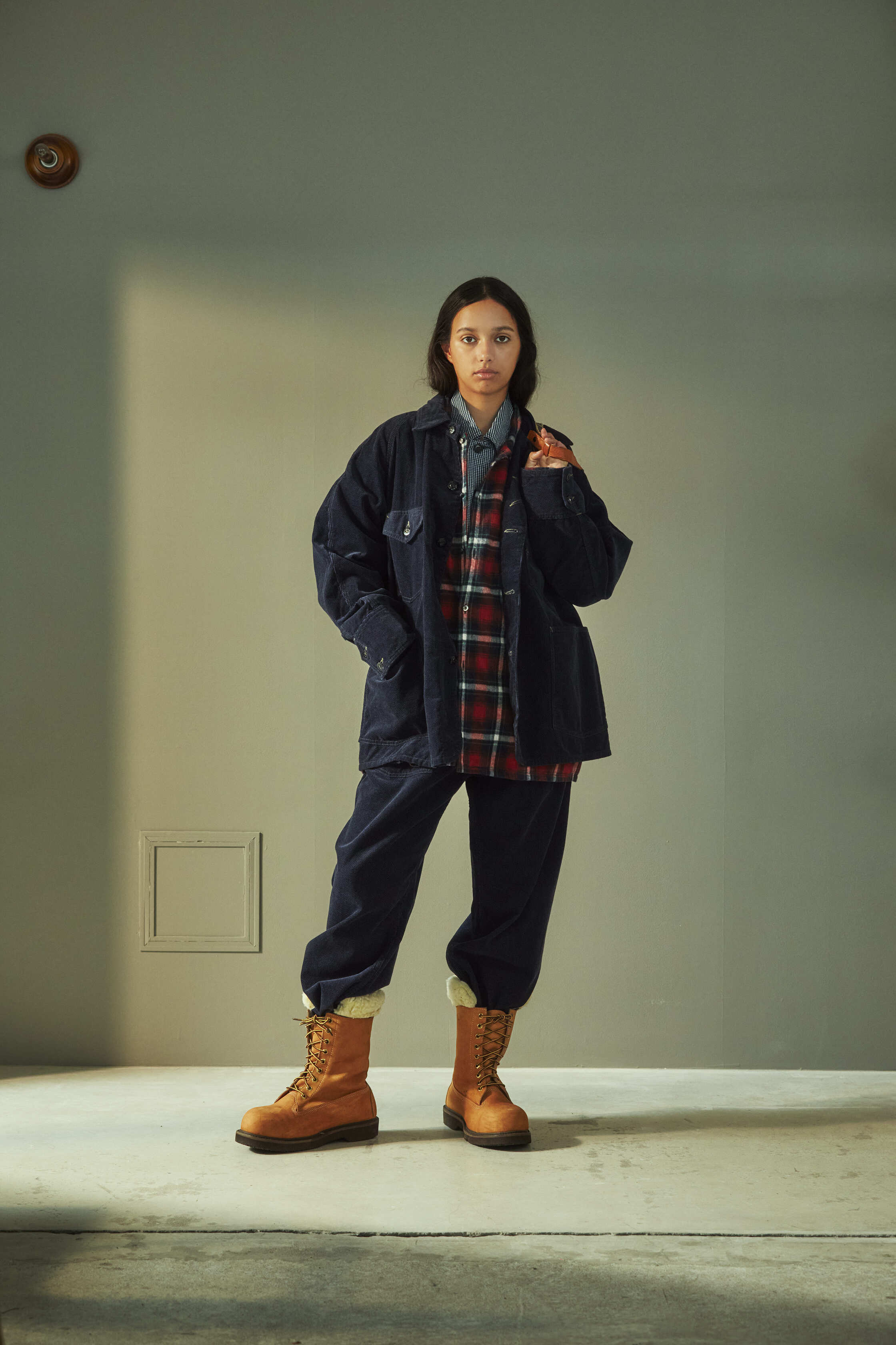#1102-HCN Engineers' Jacket : herringbone print corduroy navy
