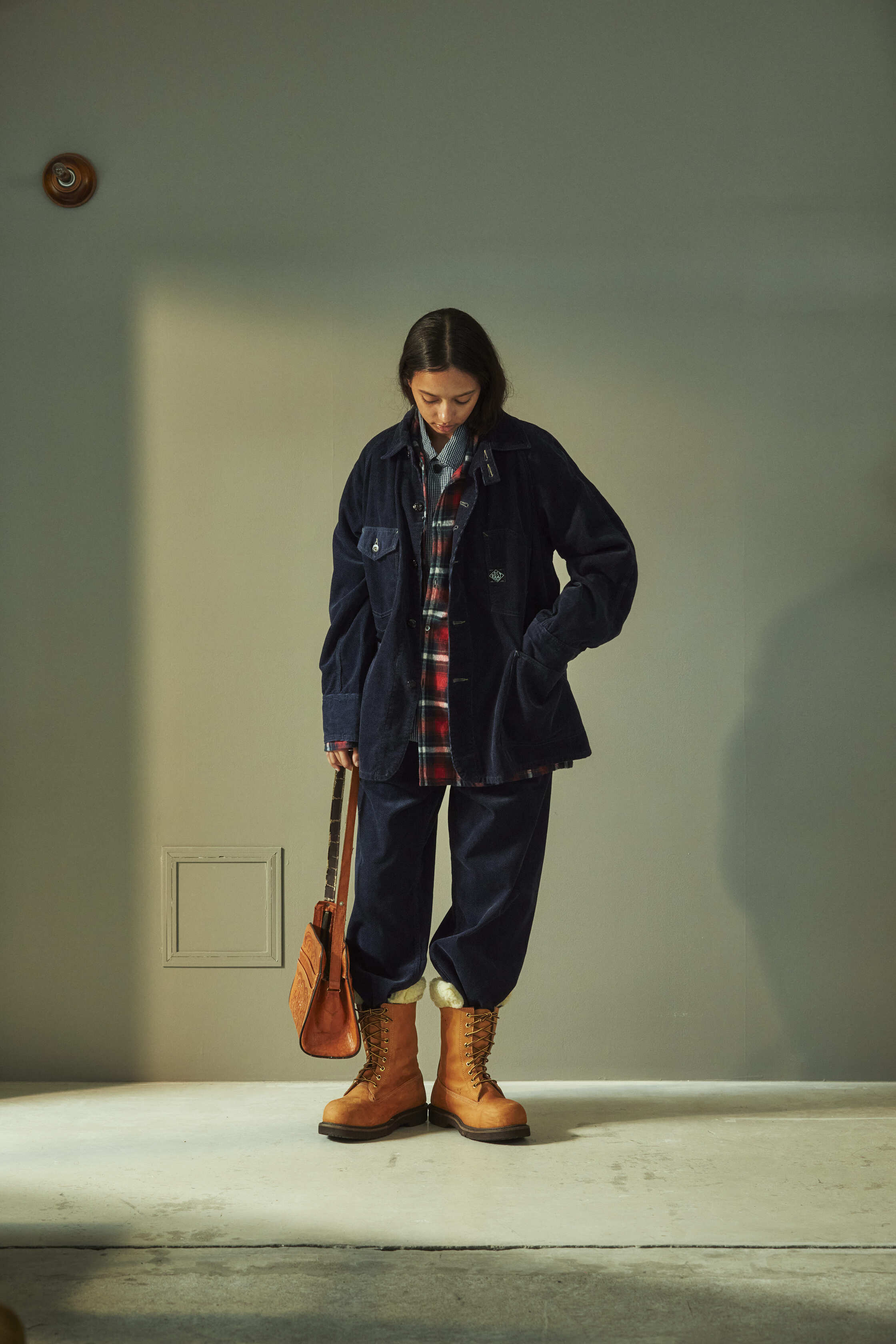 #1102-HCN Engineers' Jacket : herringbone print corduroy navy