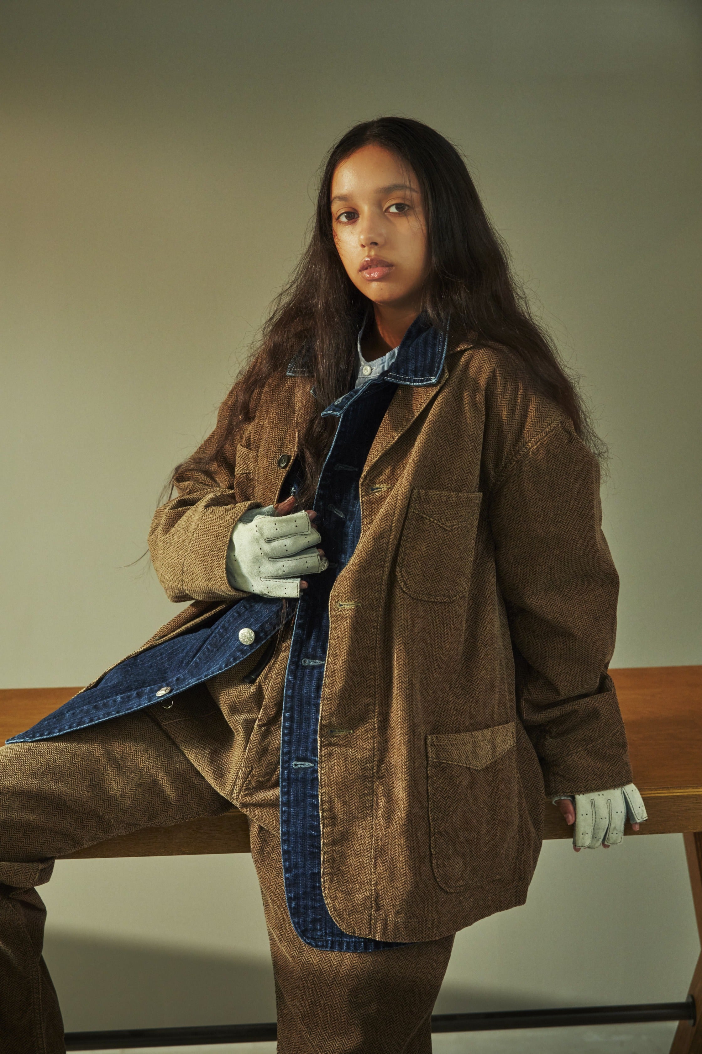 #1102-HBI Engineers' Jacket : herringbone denim double indigo