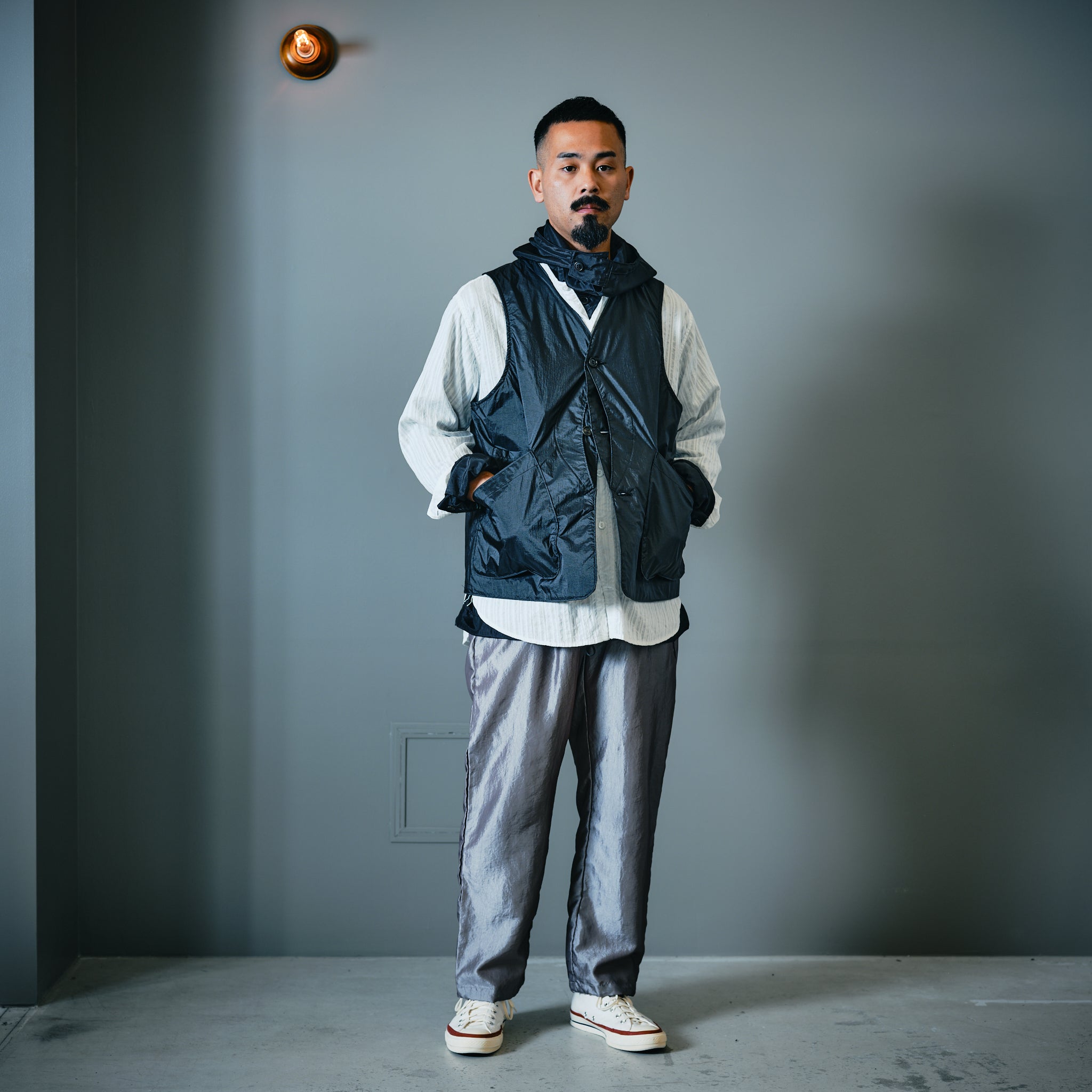 #1203C-CMW Band Collar Shirt MV : cool mesh white