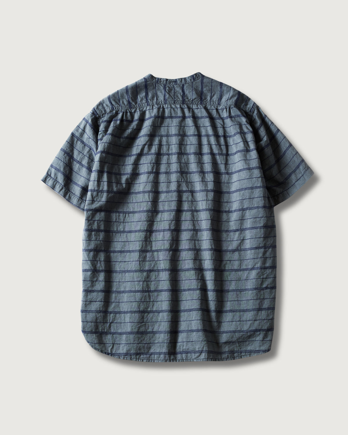 #1203S-HSG Band Collar Shirt S/S : horizontal stripe grey