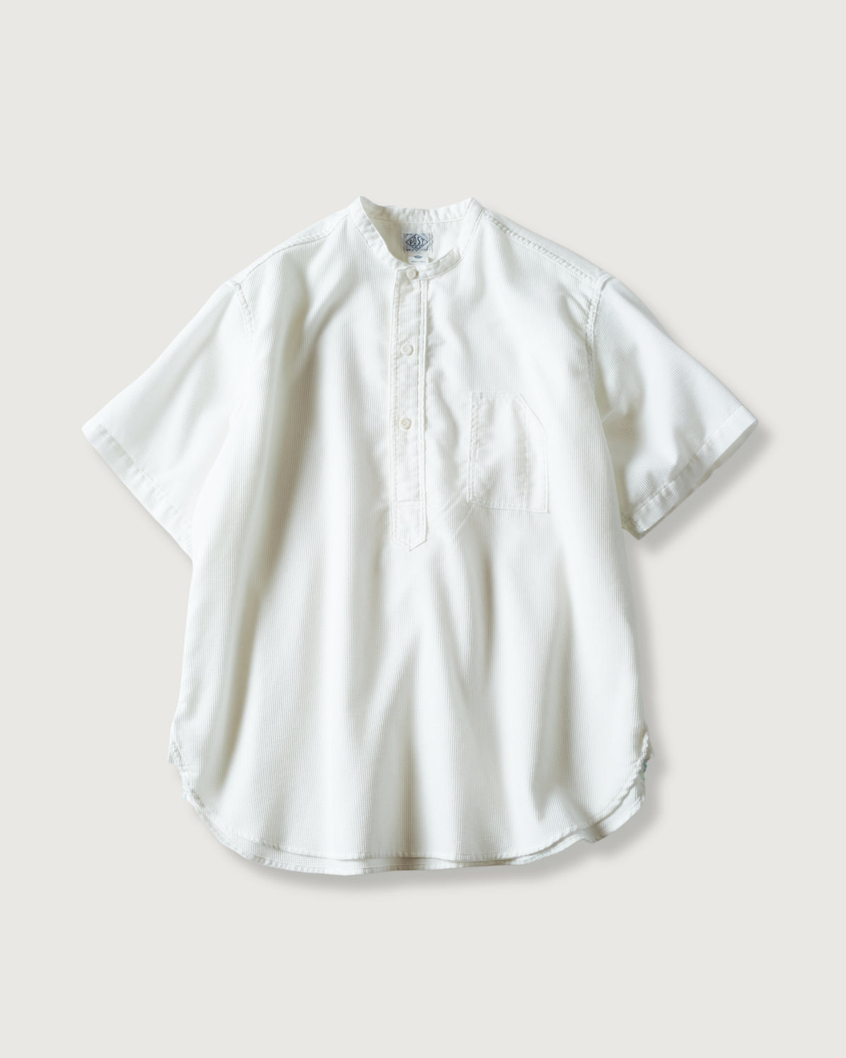 #1203S-PCW Band Collar Shirt S/S : PC waffle white