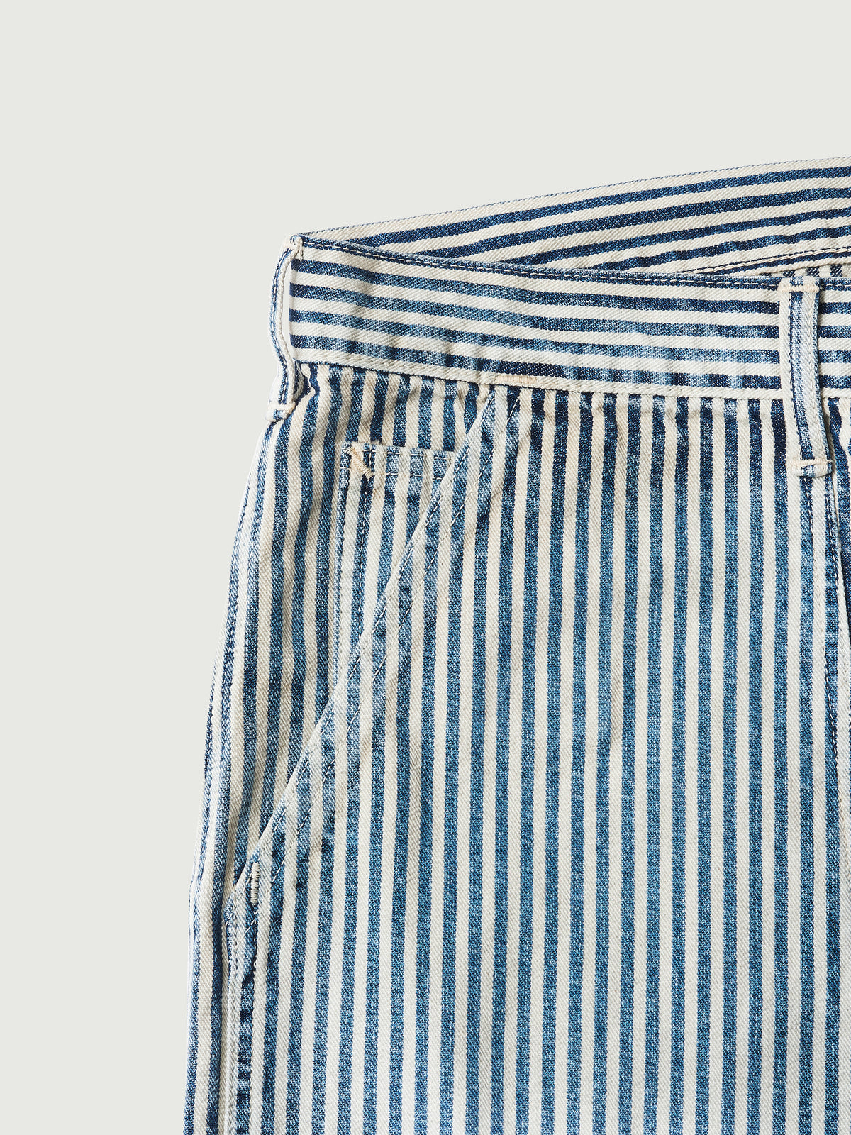 #1302-03W W-Knee Dungarees : hickory stripe indigo worn wash