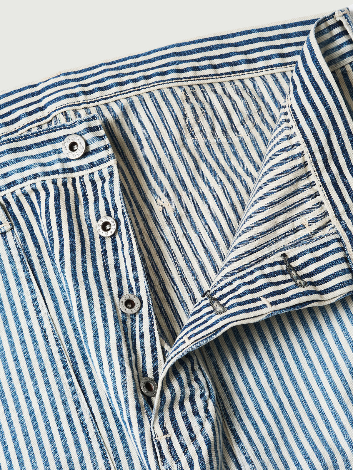 #1302-03W W-Knee Dungarees : hickory stripe indigo worn wash
