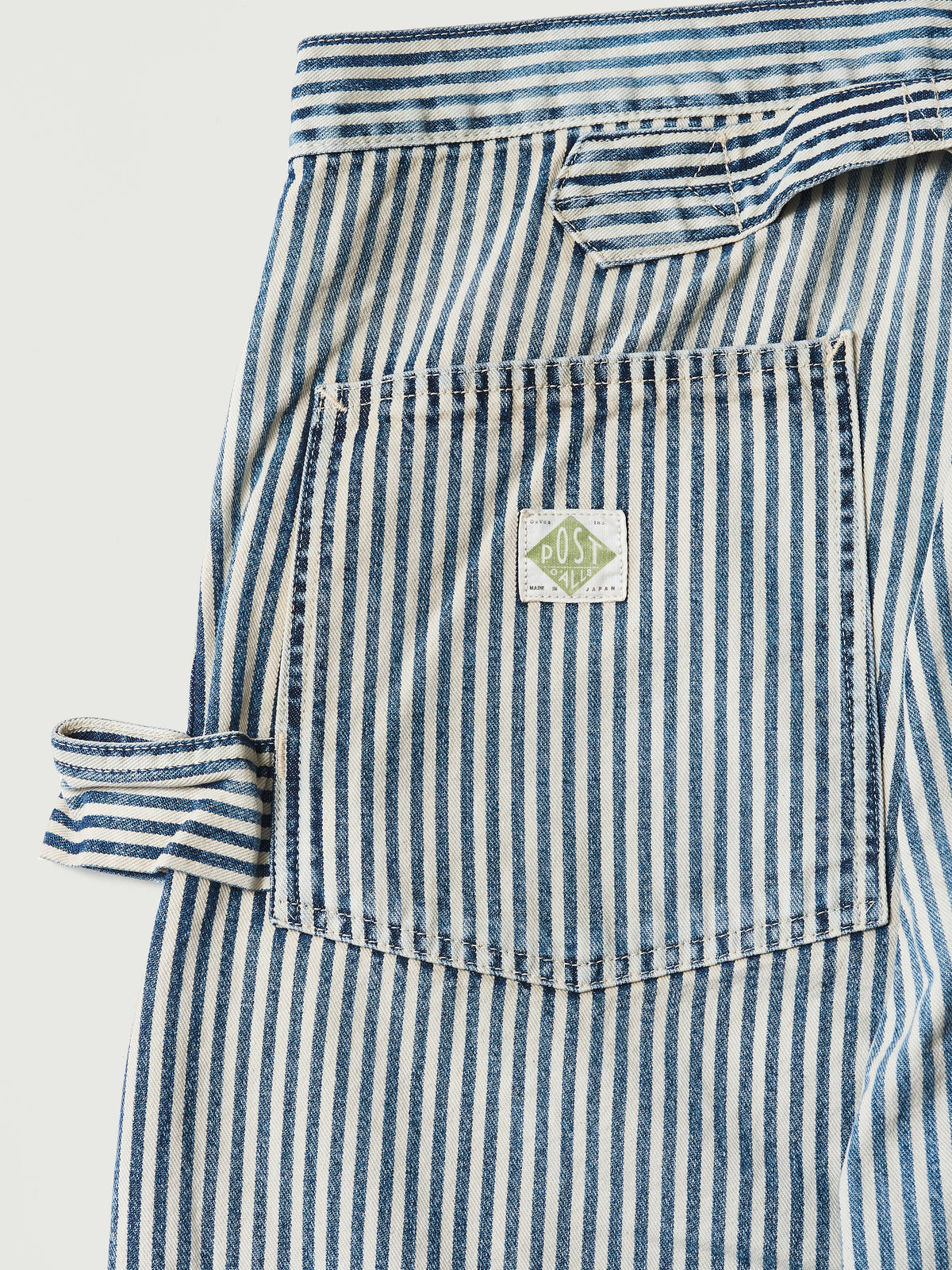 #1302-03W W-Knee Dungarees : hickory stripe indigo worn wash