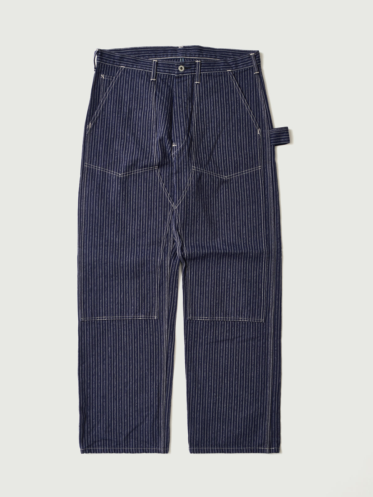 #1302-AS W-Knee Dungarees : alternate stripe indigo
