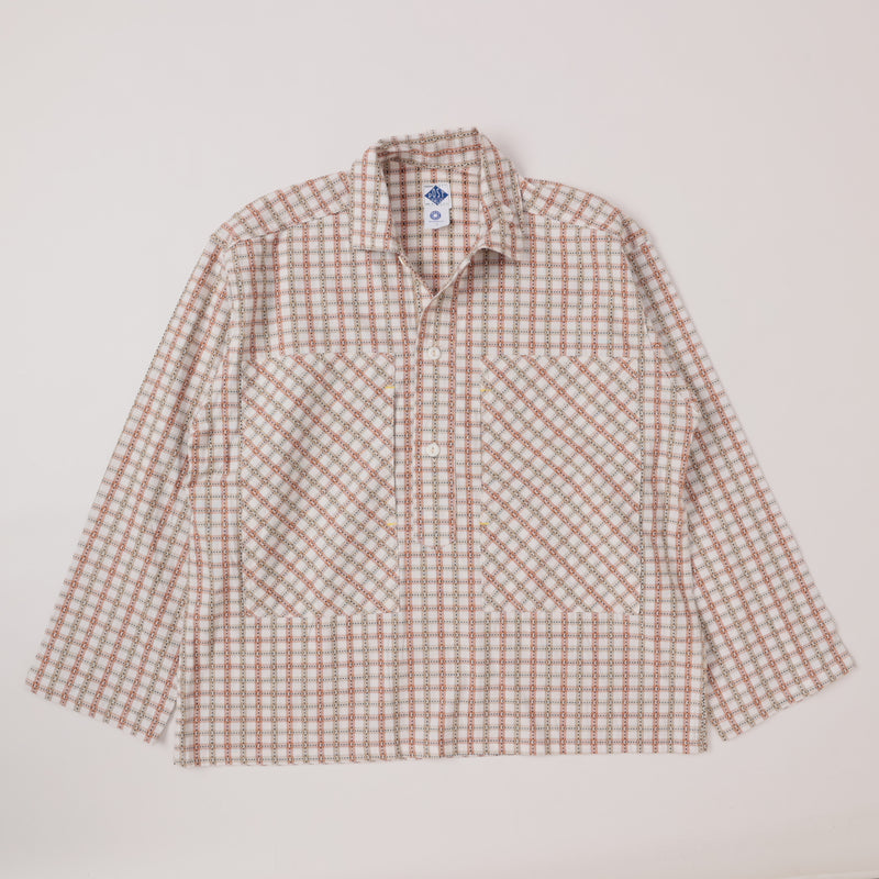 Army Shirt : vintage calico check brown sht-24 "Dead Stock"