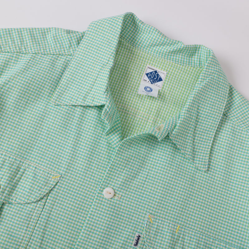 Light Shirt Short Sleeve : gingham check summer green sht-36 "Dead Stock" / M