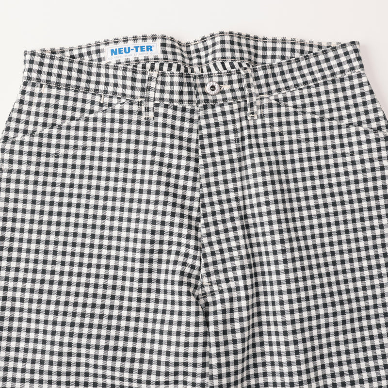 Split-back Pants : 5oz. gingham chambray black/white pa-078 "Dead Stock" / XL