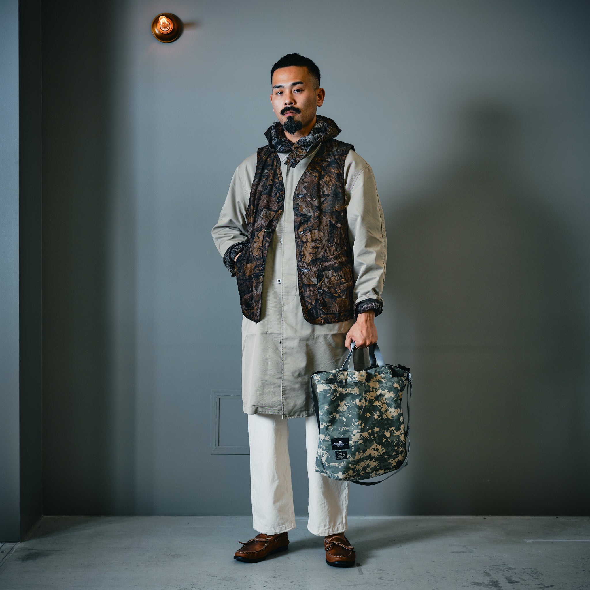 JP540-DS BAGSINPROGRESS x Post O'Alls New York Tote M : GORE-TEX DIGITAL CAMO desert