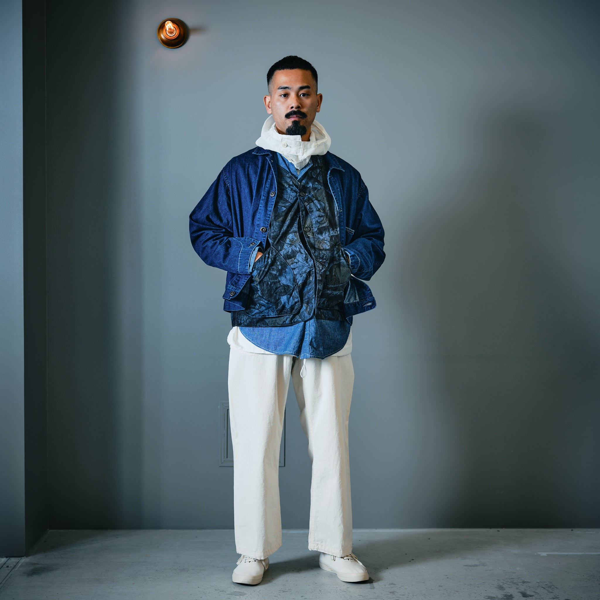 #1203C-CC Band Collar Shirt MV : classic chambray indigo