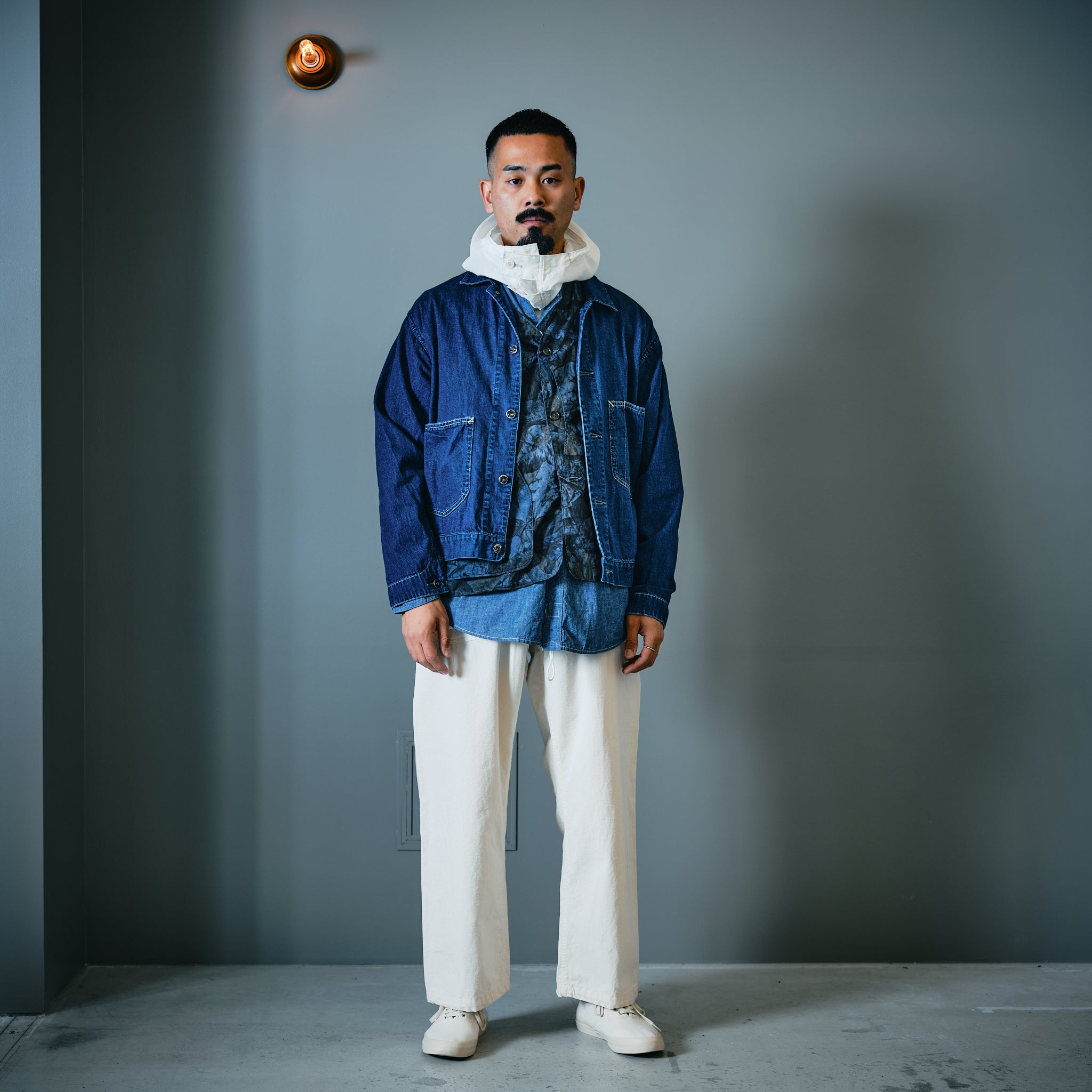 #1203C-CC Band Collar Shirt MV : classic chambray indigo