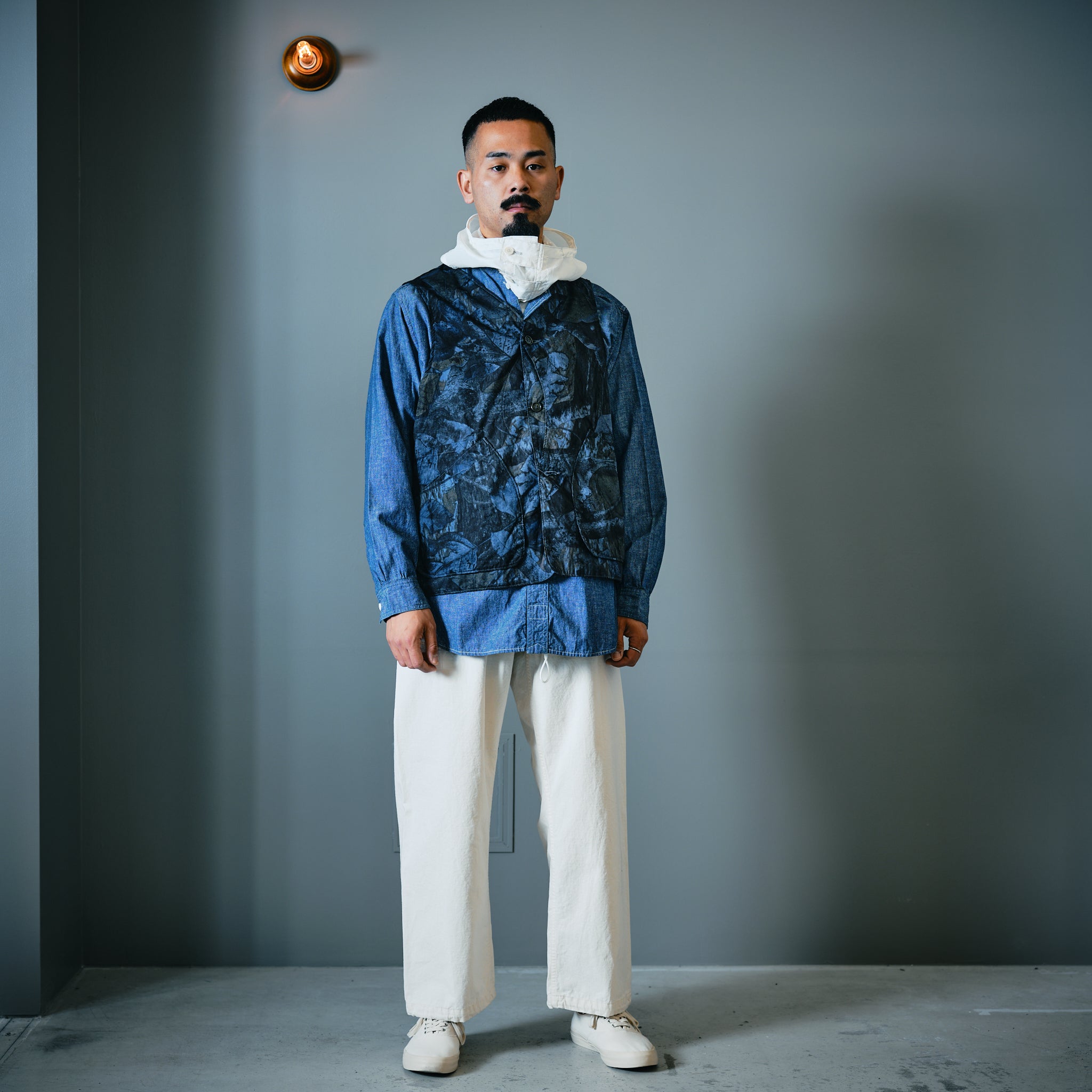 #1203C-CC Band Collar Shirt MV : classic chambray indigo