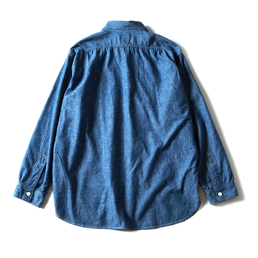 Post O'Alls Band Collar Shirt Classic Chambray Indigo | kado
