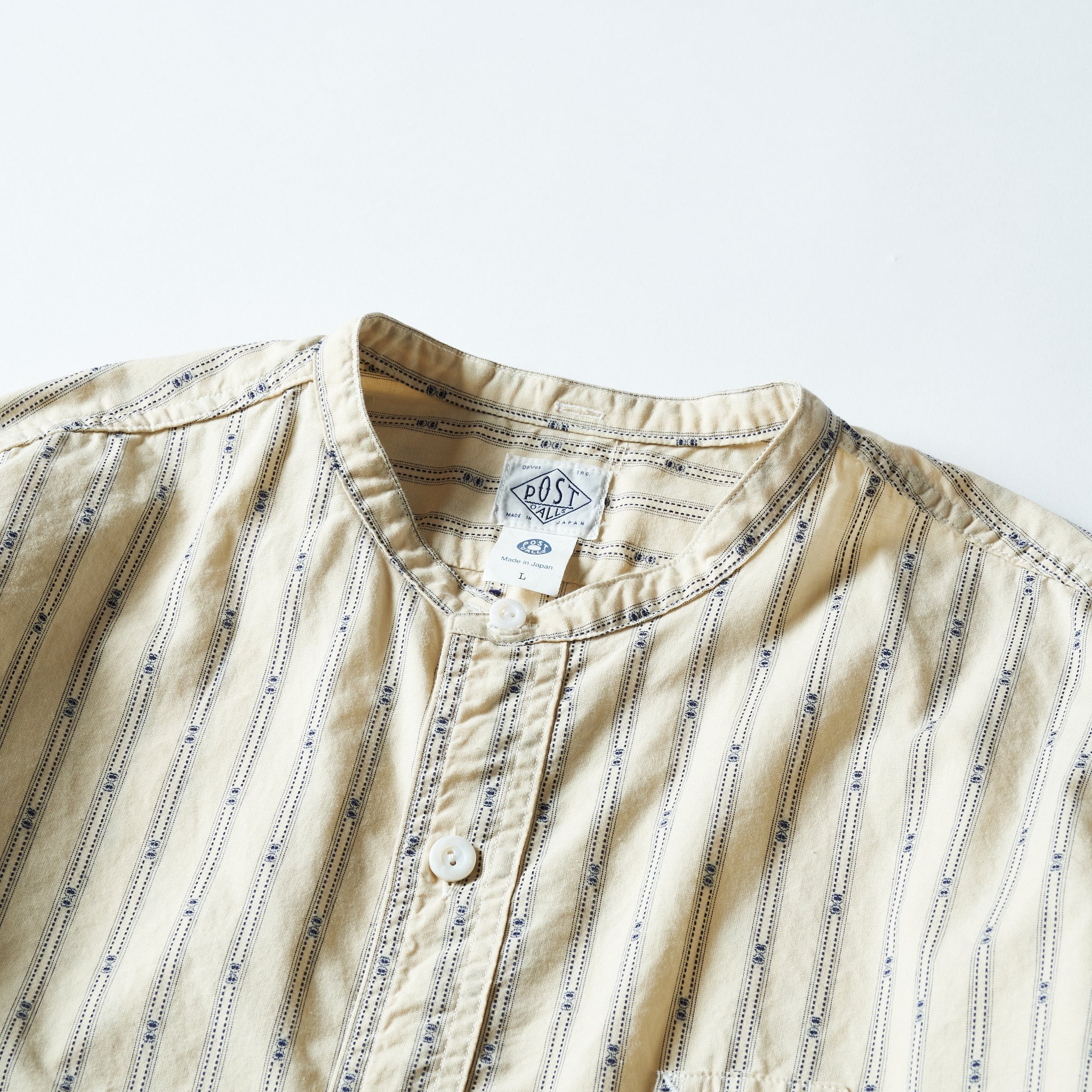 #1203C-SSN Band Collar Shirt MV : stripe shirting natural