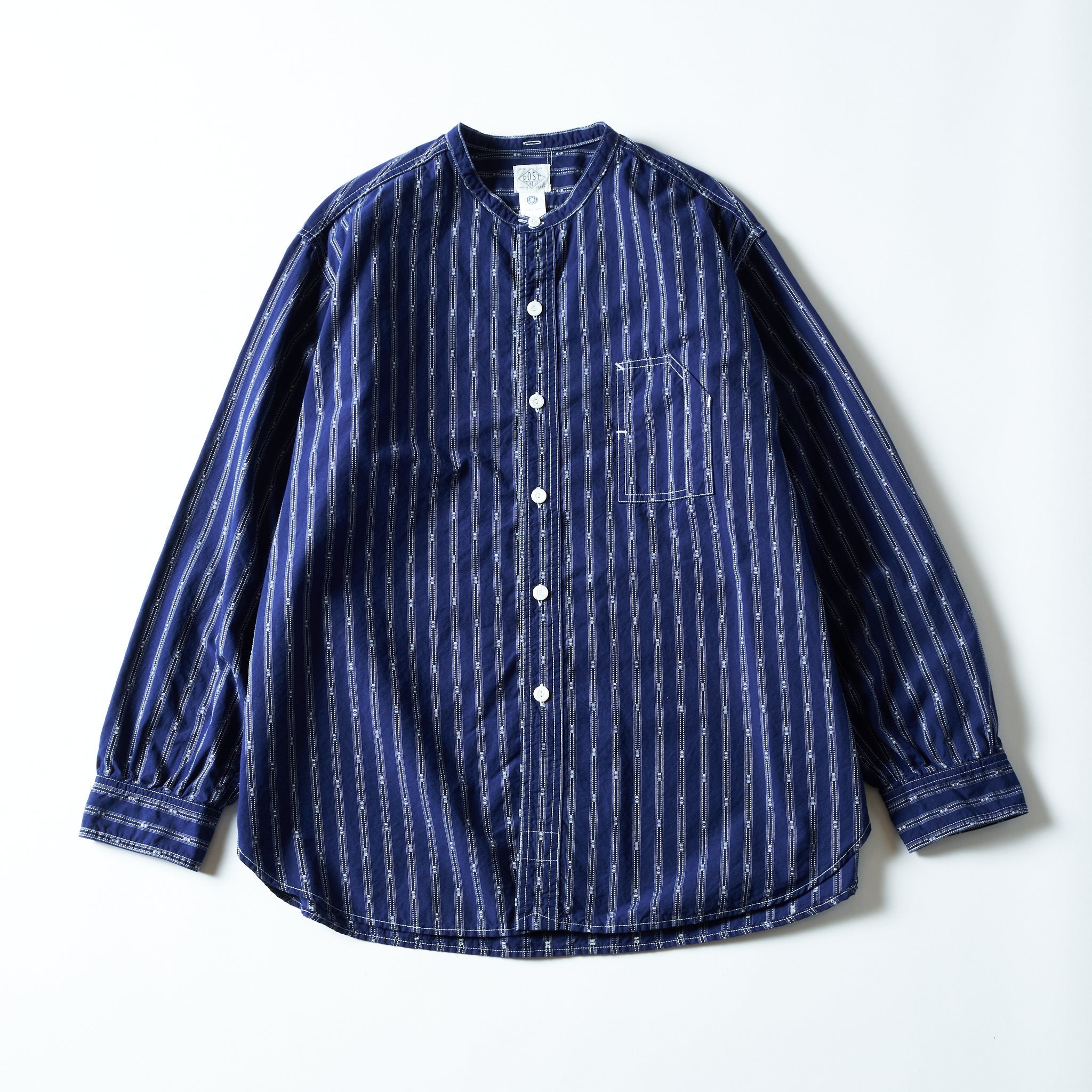 #1203C-SSI Band Collar Shirt MV : stripe shirting indigo