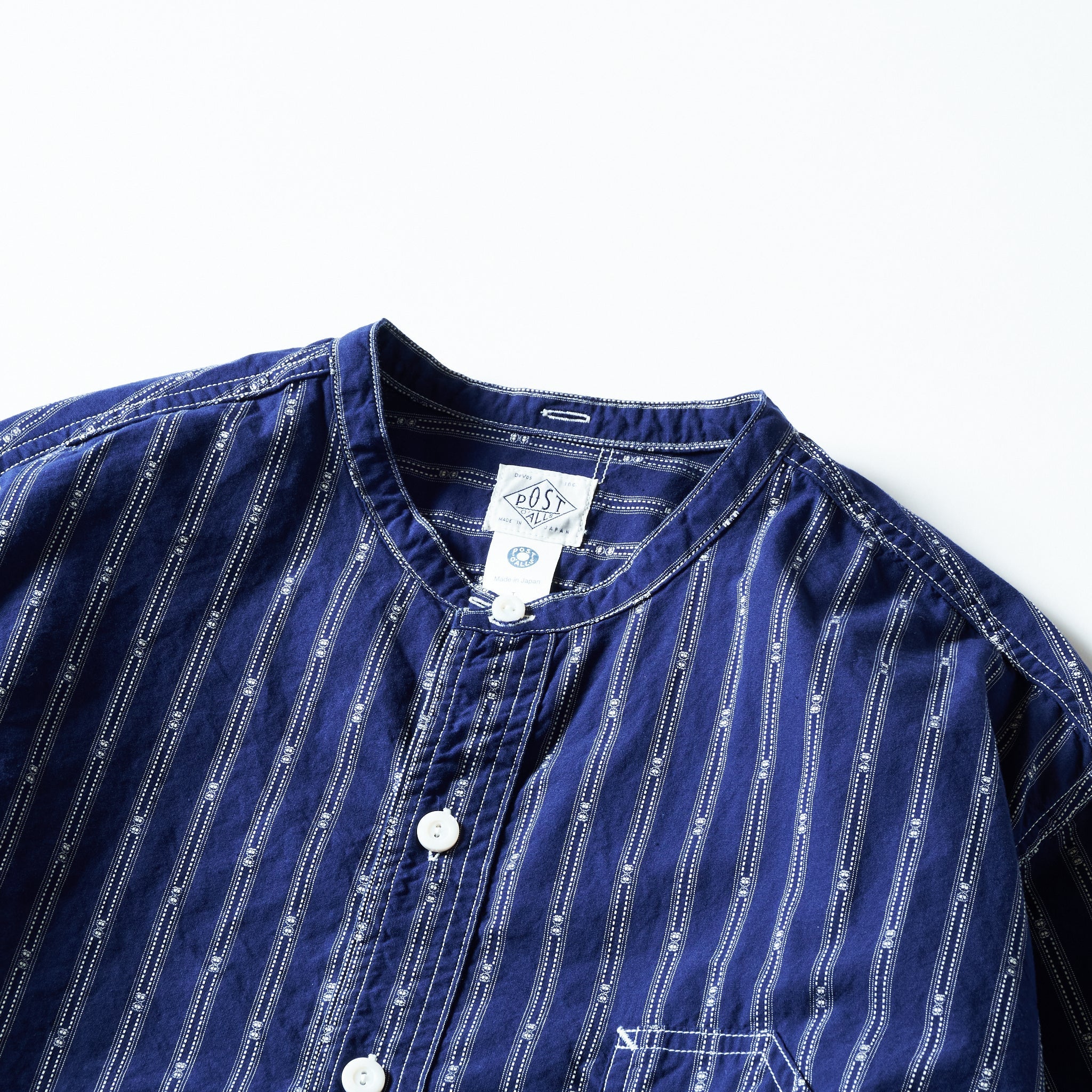 #1203C-SSI Band Collar Shirt MV : stripe shirting indigo