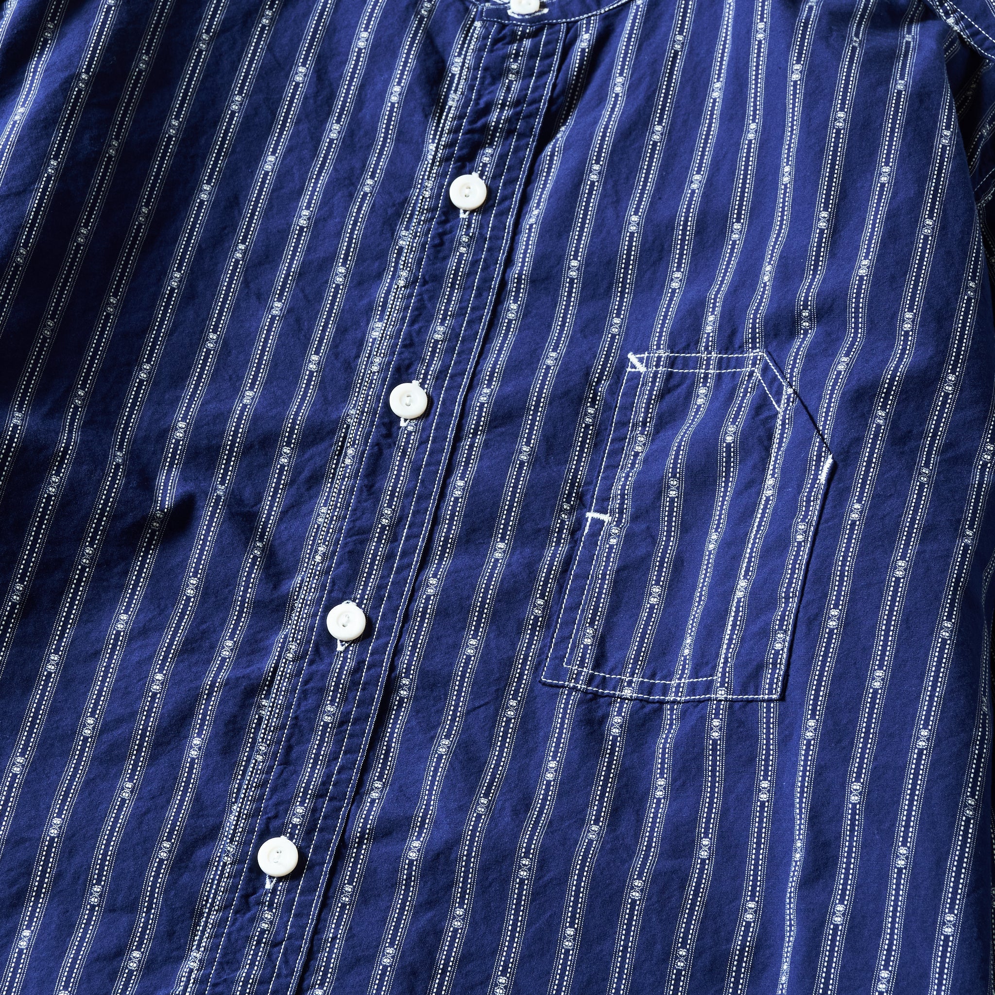 #1203C-SSI Band Collar Shirt MV : stripe shirting indigo