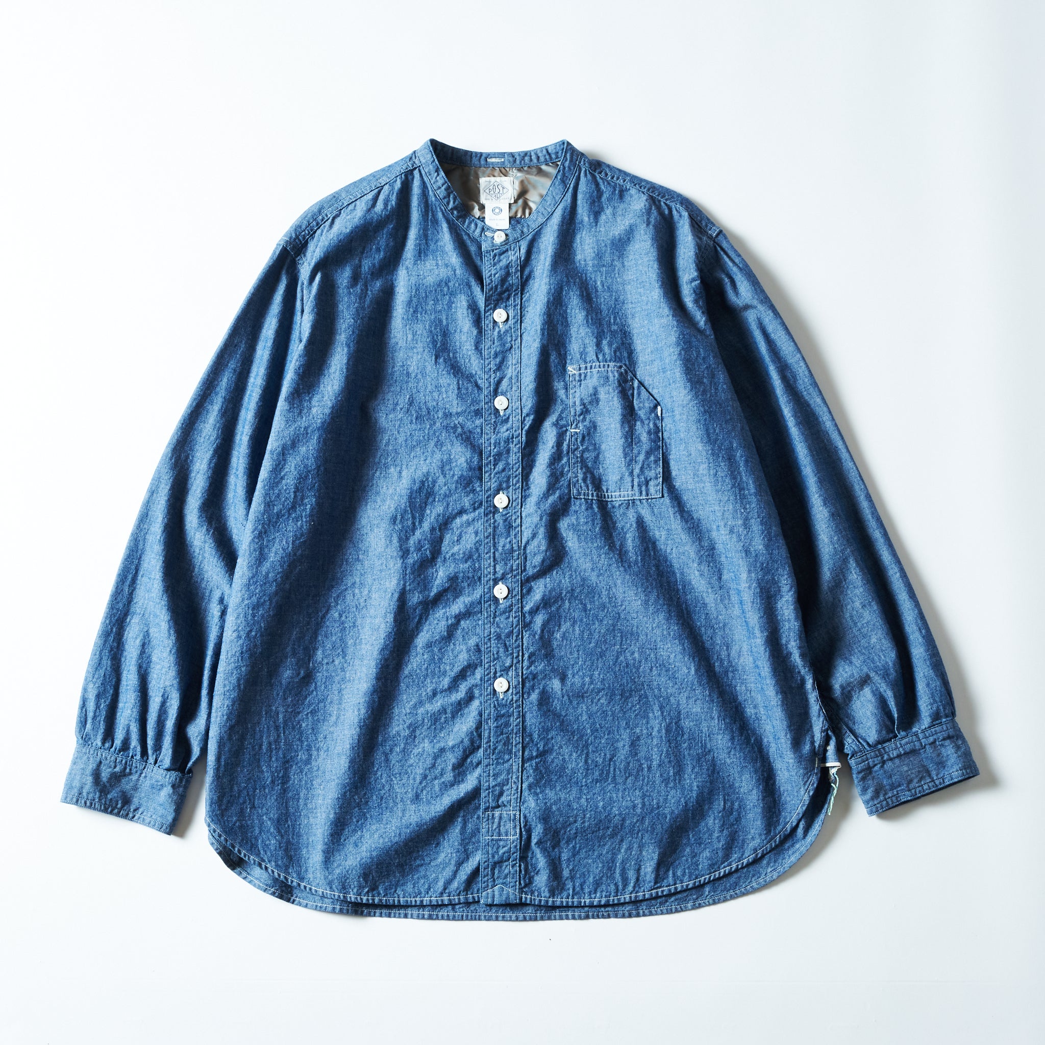 #1203C-CC Band Collar Shirt MV : classic chambray indigo