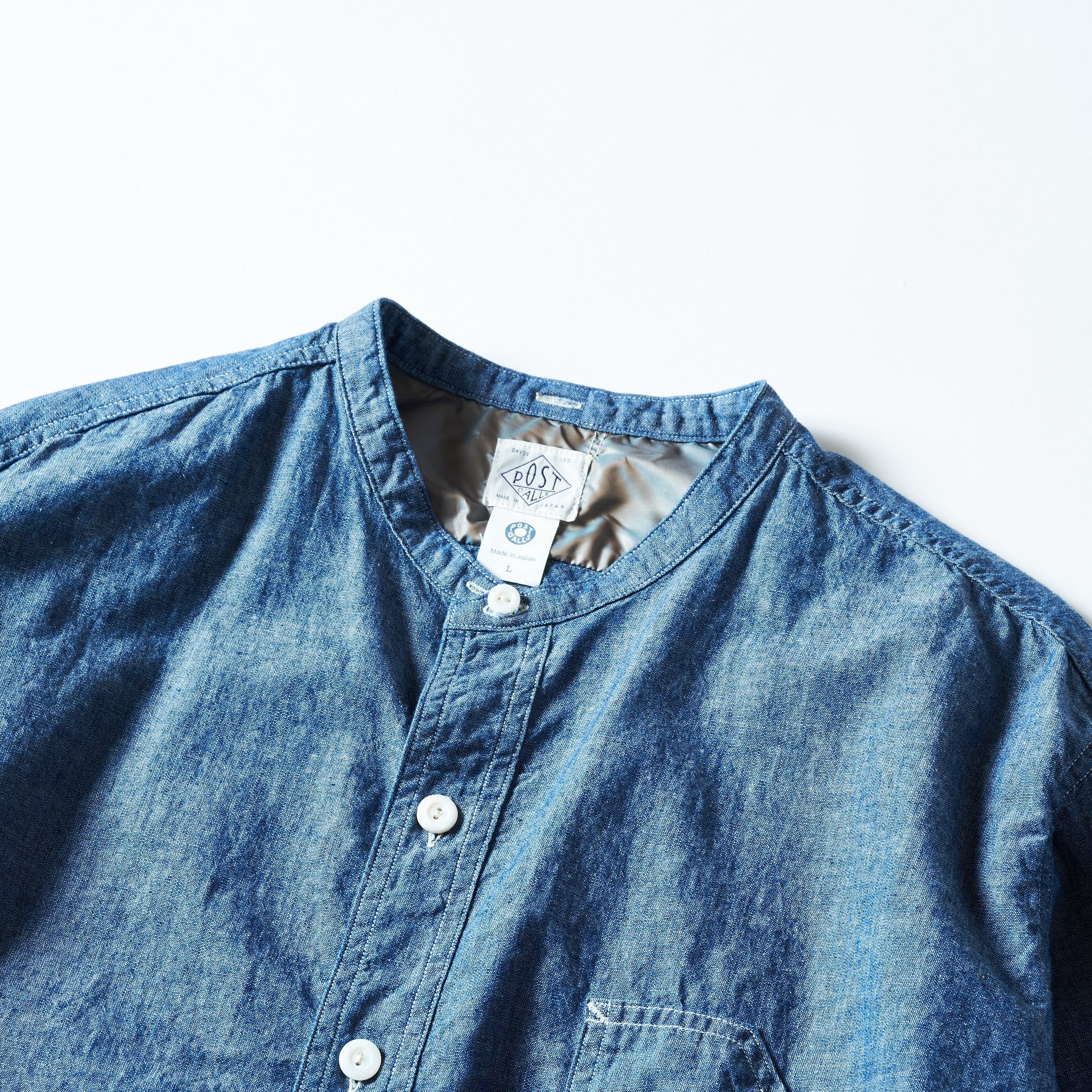 #1203C-CC Band Collar Shirt MV : classic chambray indigo