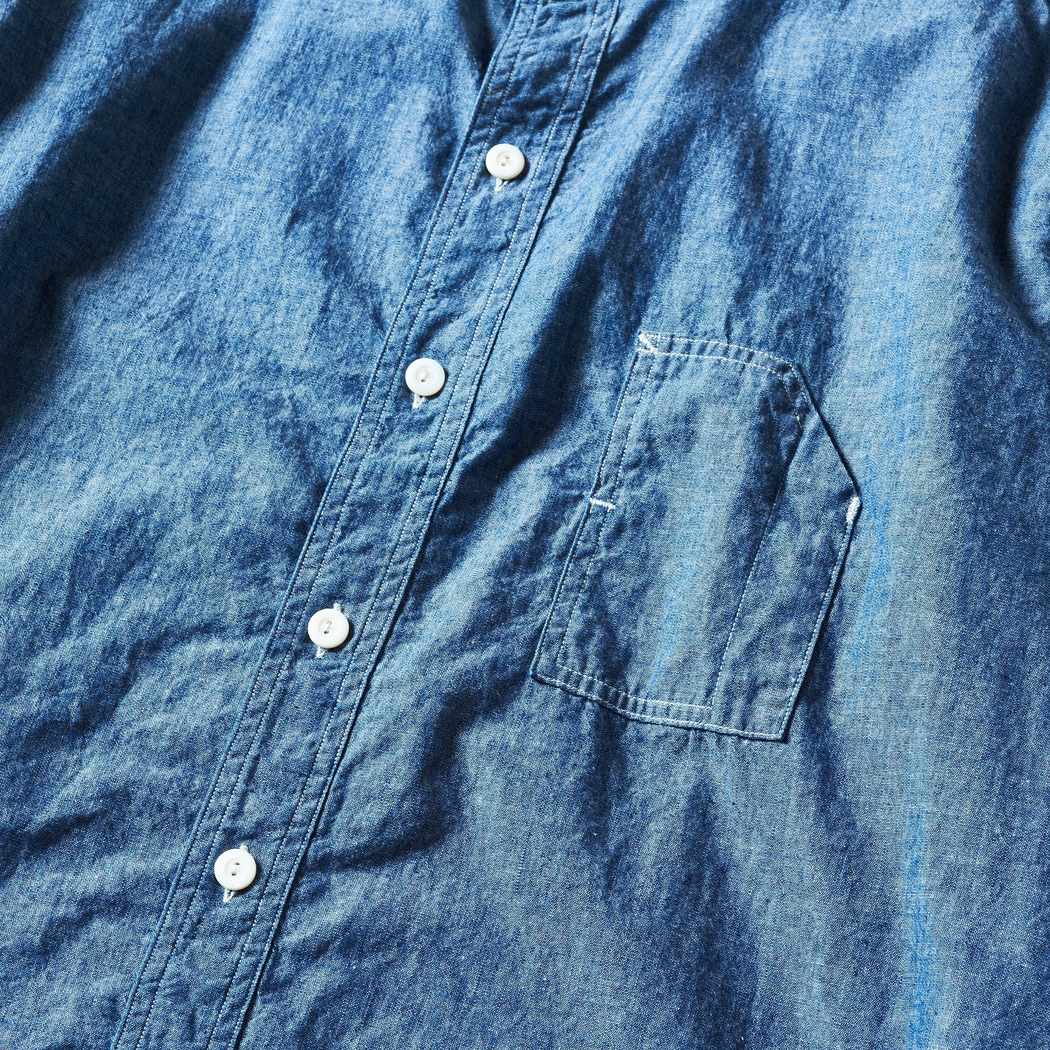#1203C-CC Band Collar Shirt MV : classic chambray indigo