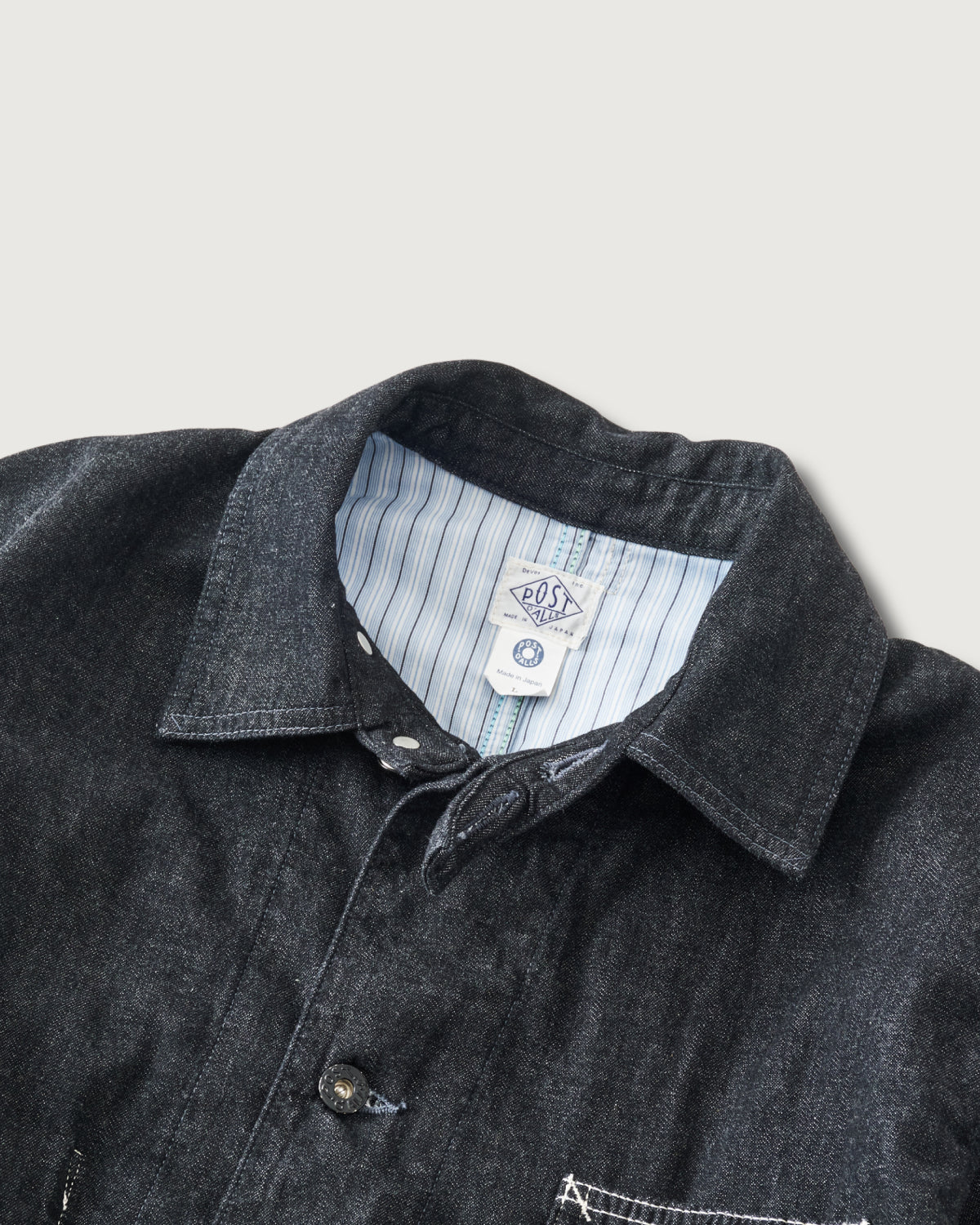 #3133W-8DB POST 46-W : 8oz. denim x stripe shirting black