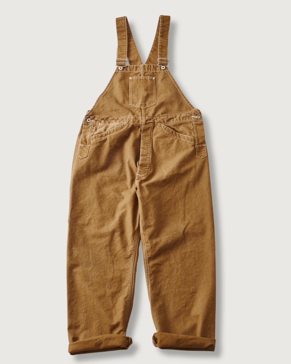 #3401-PCR POST 46 Overalls : pigment dyed canvas washed brown
