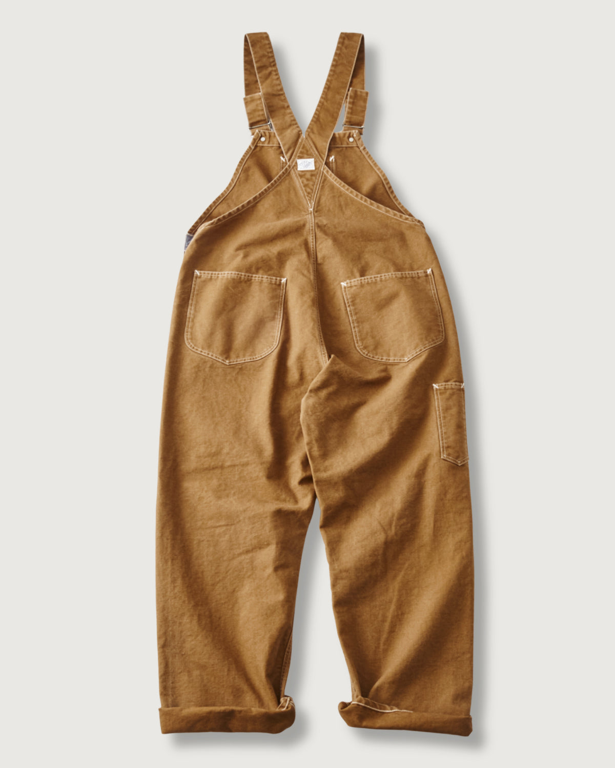 #3401-PCR POST 46 Overalls : pigment dyed canvas washed brown